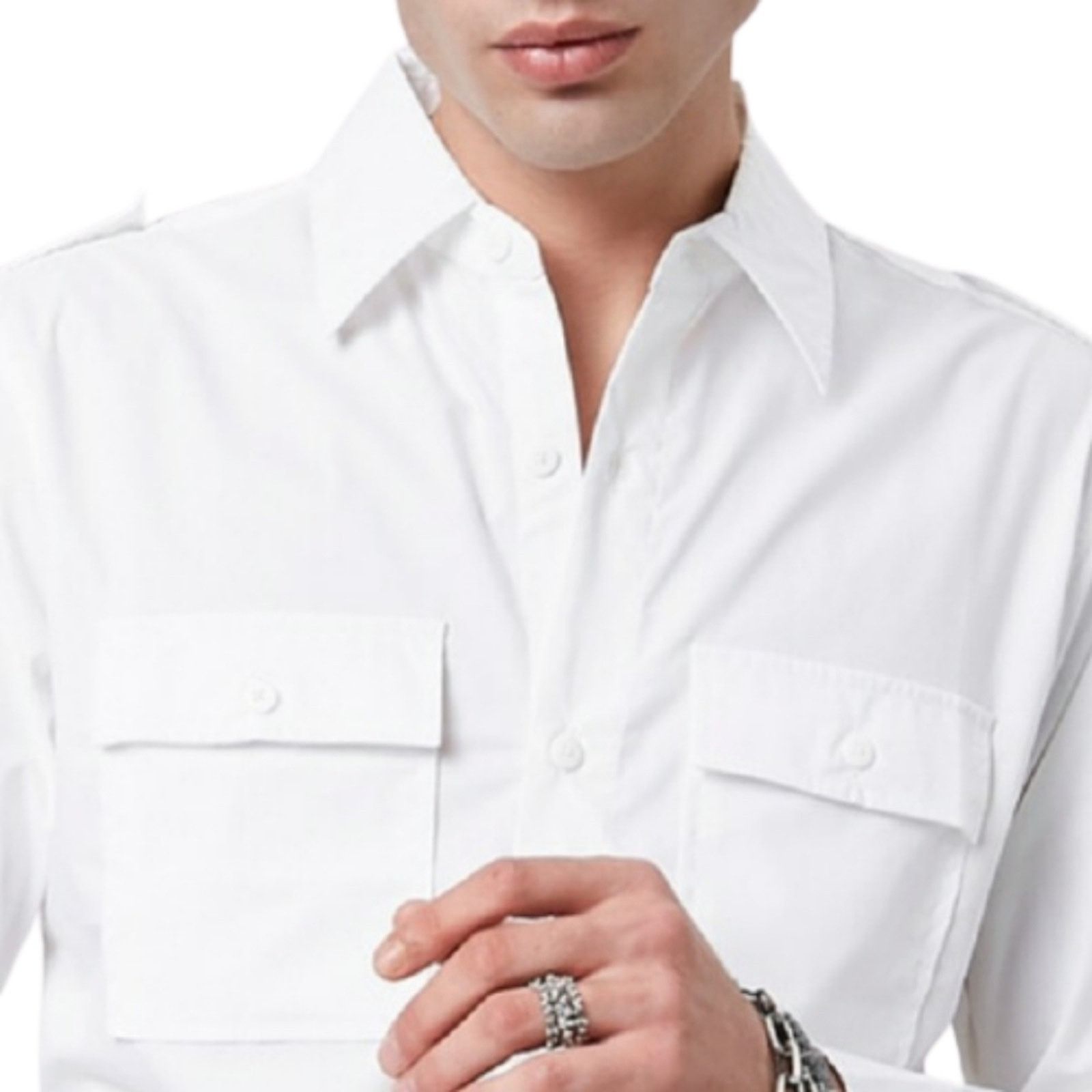 Other WHITE ☆ FRONT FLAP POCKET ☆ EPILET SHOULDER SHIRT ☆ XL Size US XL / EU 56 / 4 - 5 Thumbnail