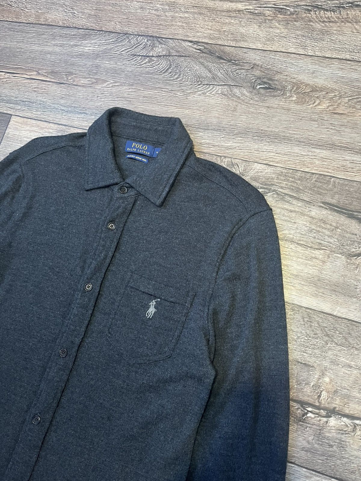 Polo Ralph Lauren × Ralph Lauren Polo Ralph Lauren Merino Wool Grey Pocket Overshoot Cardigan Size US M / EU 48-50 / 2 - 4 Thumbnail