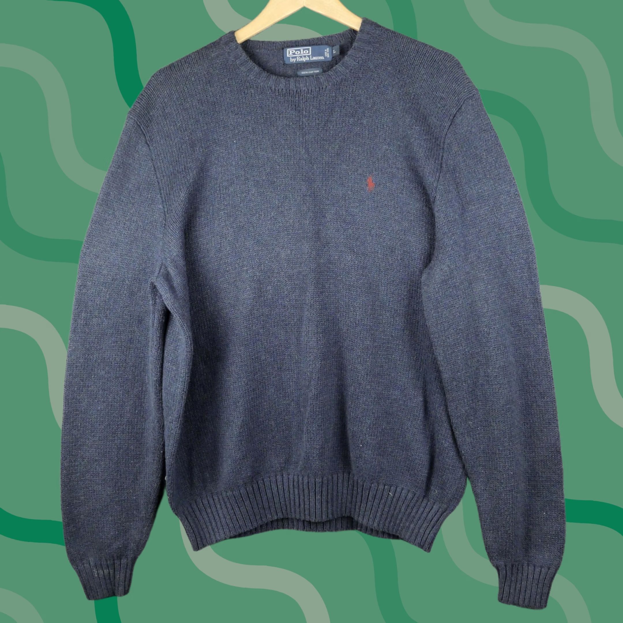 Polo Ralph Lauren VINTAGE Polo Ralph Lauren Sweater Mens L Blue Cotton Knit Crewneck 90s Size US L / EU 52-54 / 3 - 1 Thumbnail