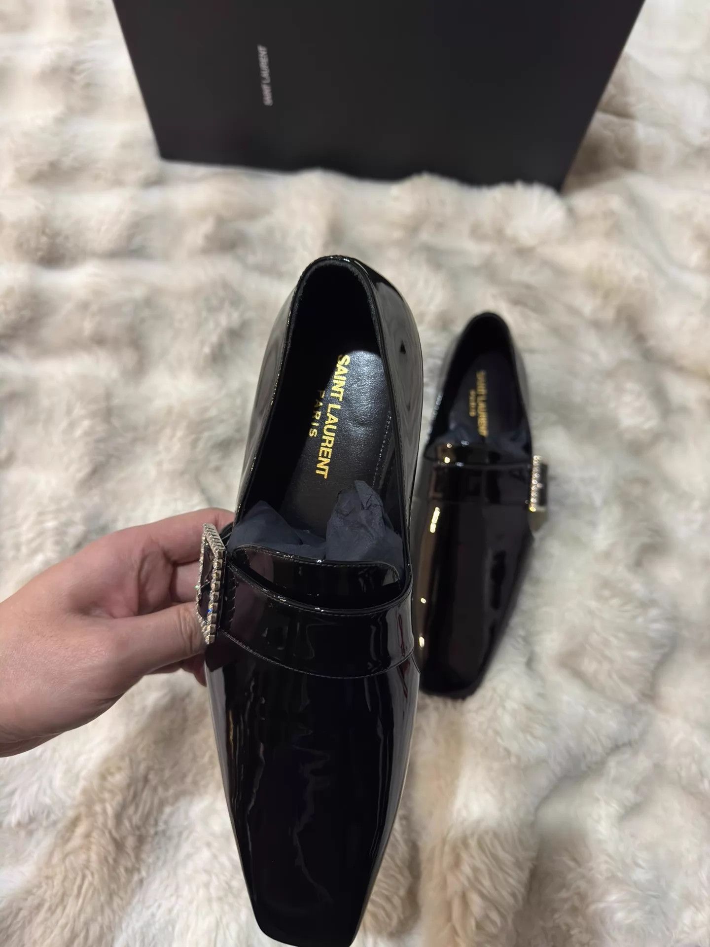 Saint Laurent Paris Saint Laurent M Patent Crystal Square Buckle Loafer 40 New Size US 7 / EU 40 - 7 Thumbnail