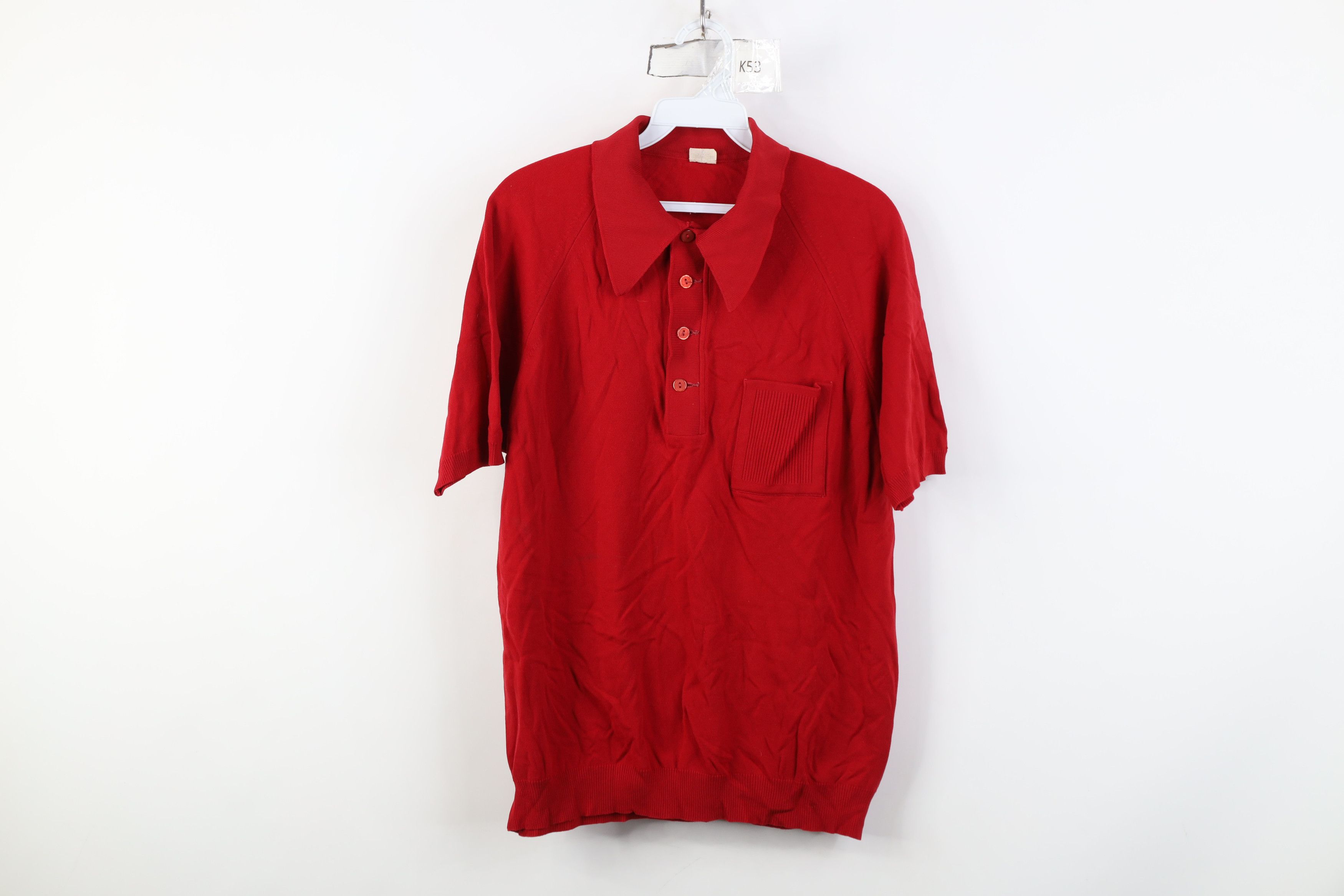 Vintage Vintage 50s 60s Streetwear Knit Collared Pullover Polo Red Size US L / EU 52-54 / 3 - 1 Thumbnail