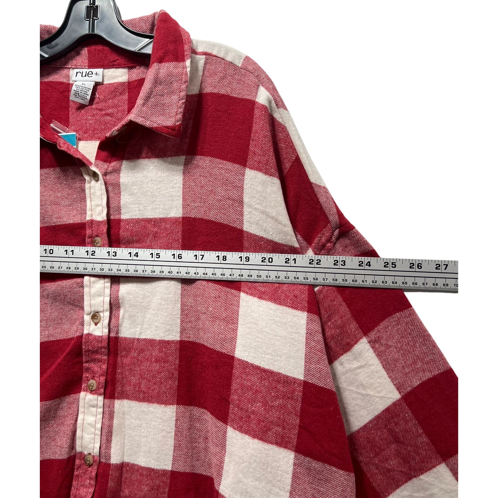 Other Rue + - Women's Long Sleeve Plaid Shirt - Red/White - 3X Size 3XL / US 20-22 - 3 Thumbnail