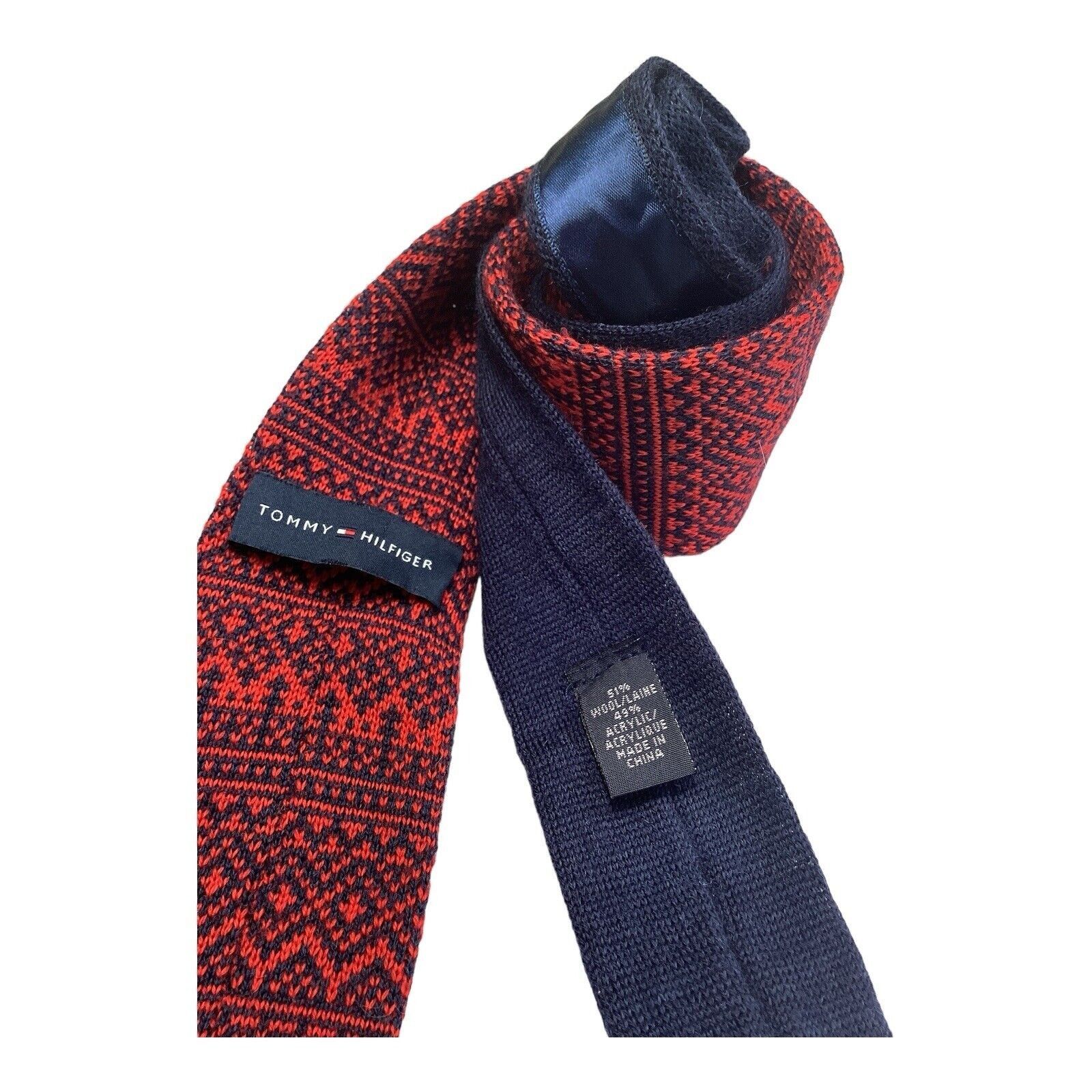 Tommy Hilfiger TOMMY HILFIGER Red Fair Isle Nordic Wool Blend Knit Tie Hand Size ONE SIZE - 3 Thumbnail