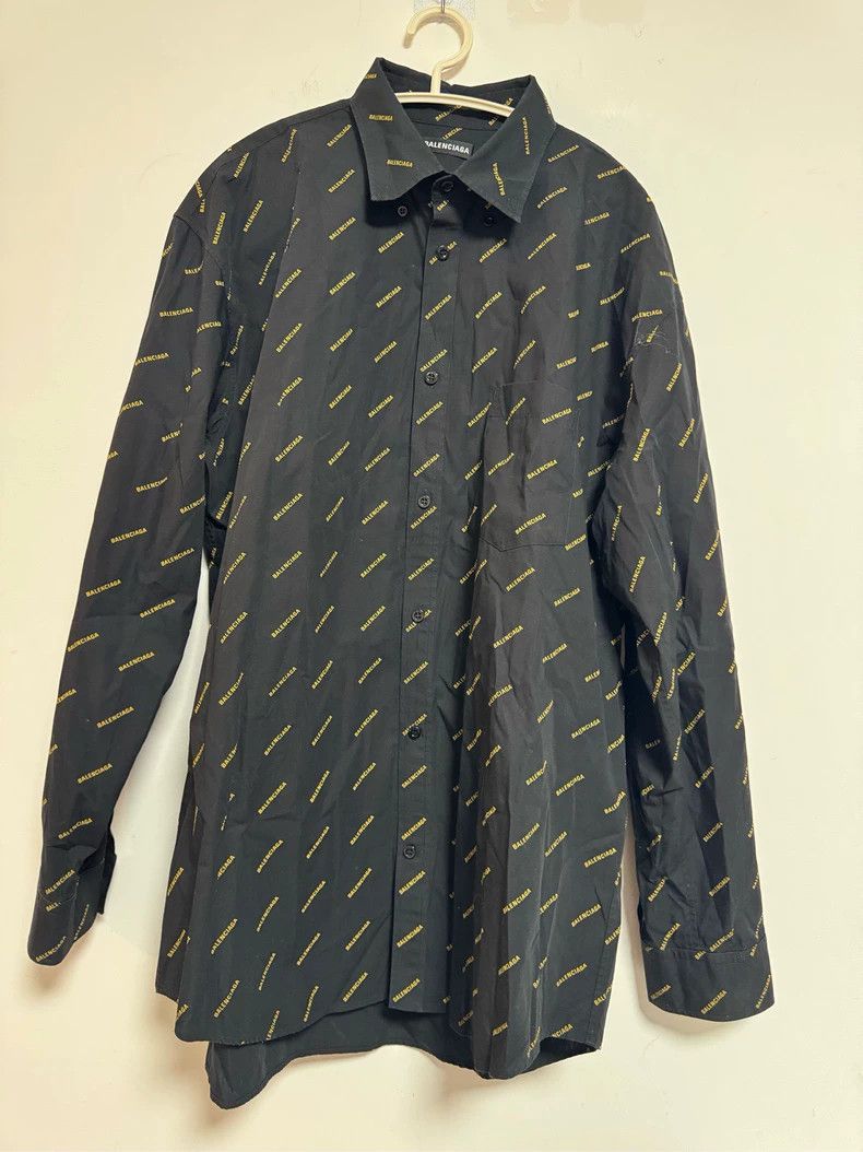 Balenciaga Balenciaga Black Logo Print Long Sleeve Shirt - dmc Size US M / EU 48-50 / 2 - 1 Thumbnail