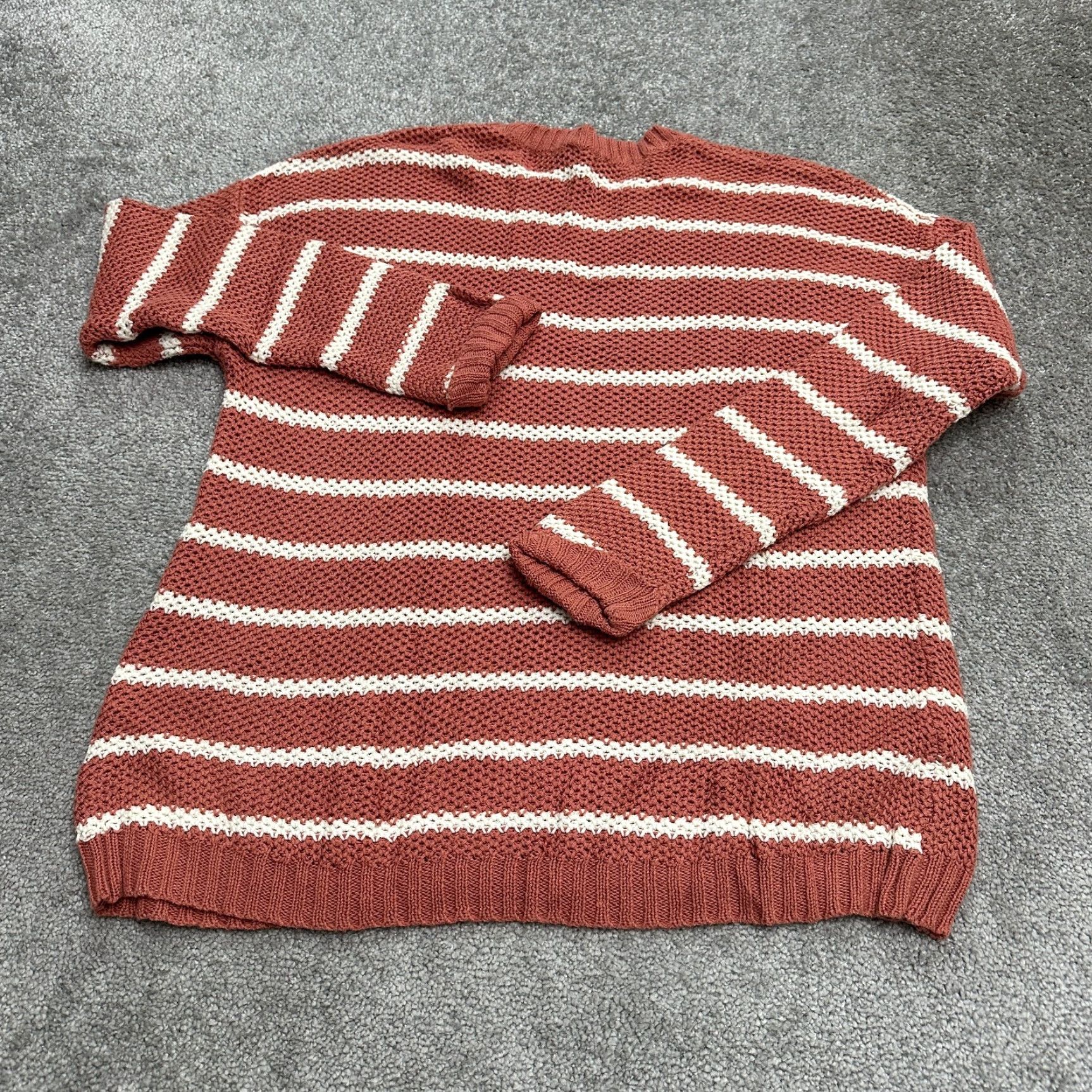 Vintage Dip Sweater Women XL Brown Striped Crew Neck Crochet Knit Open-Knit Casual Womens Size XL / US 12-14 / IT 48-50 - 2 Thumbnail