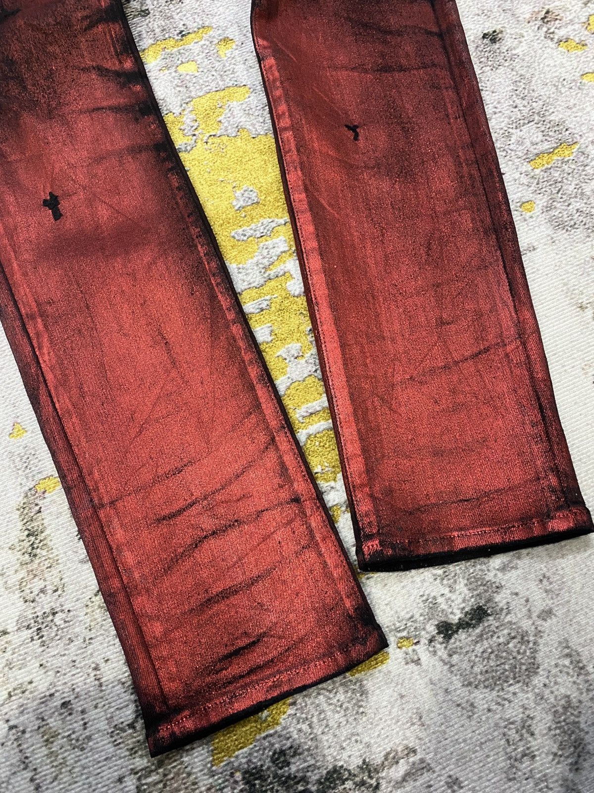 Amiri Amiri Knee Hole Red Waxed Denim Jeans Size US 31 - 5 Thumbnail