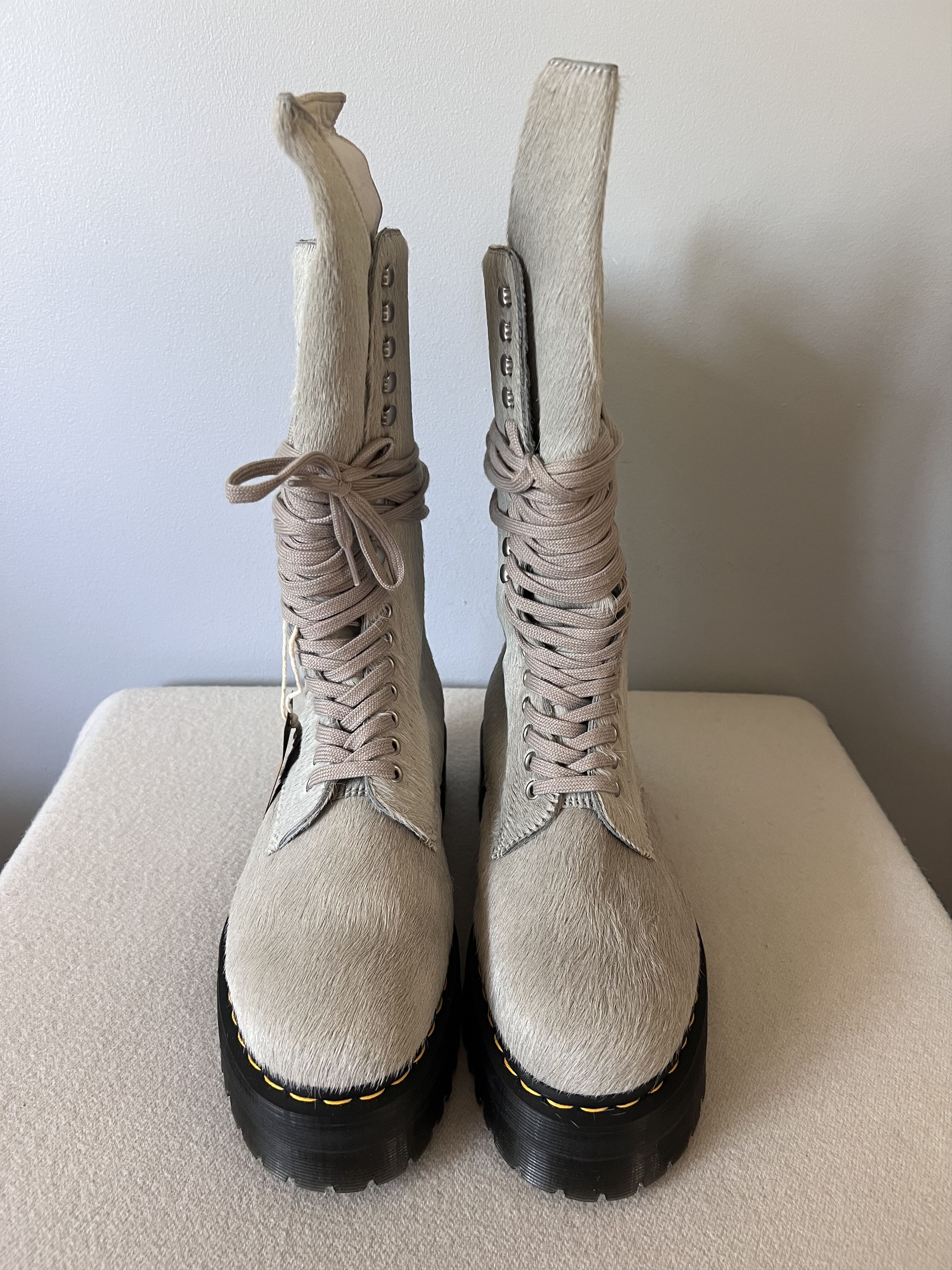 Dr. Martens × Rick Owens Rick Owens Dr. Martens 1918 Hair On Fur Boots in Platinum Size US 14 / EU 47 - 4 Thumbnail
