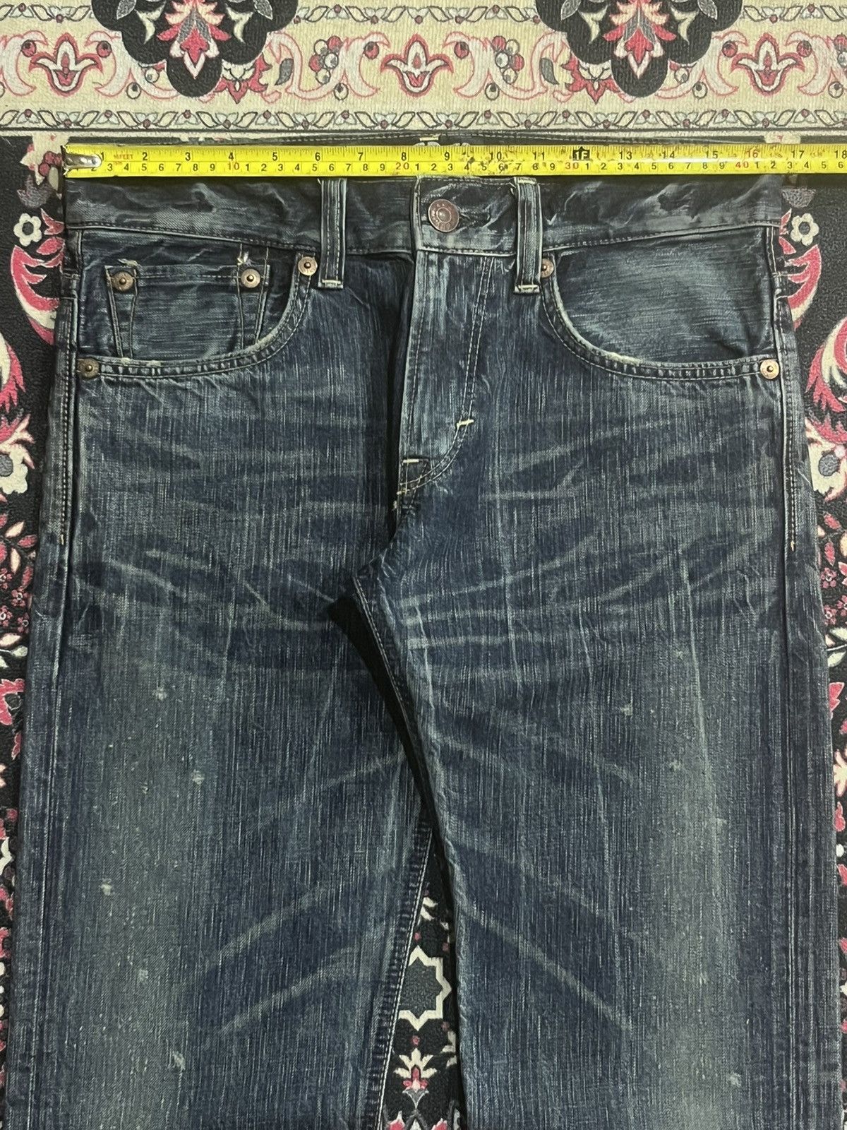 Number (N)ine Edwin 503 Japan Blue Trip Dark Blue Frayed Leg Flare Jeans Size US 30 / EU 46 - 13 Thumbnail