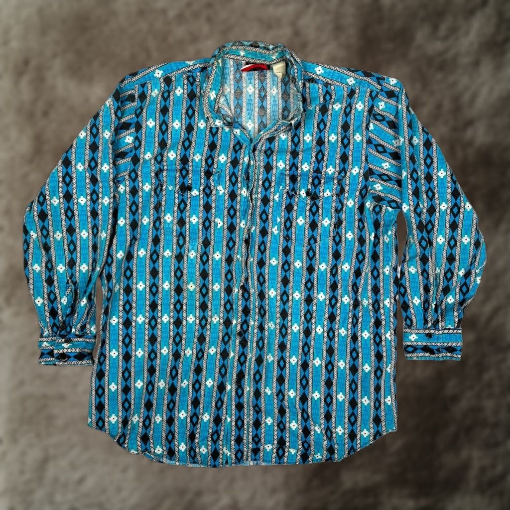Vintage VINTAGE Canyon Trail Western Geometric Print Long Sleeve Button-Up Shirt Mens XL Blue Size US XL / EU 56 / 4 - 1 Thumbnail