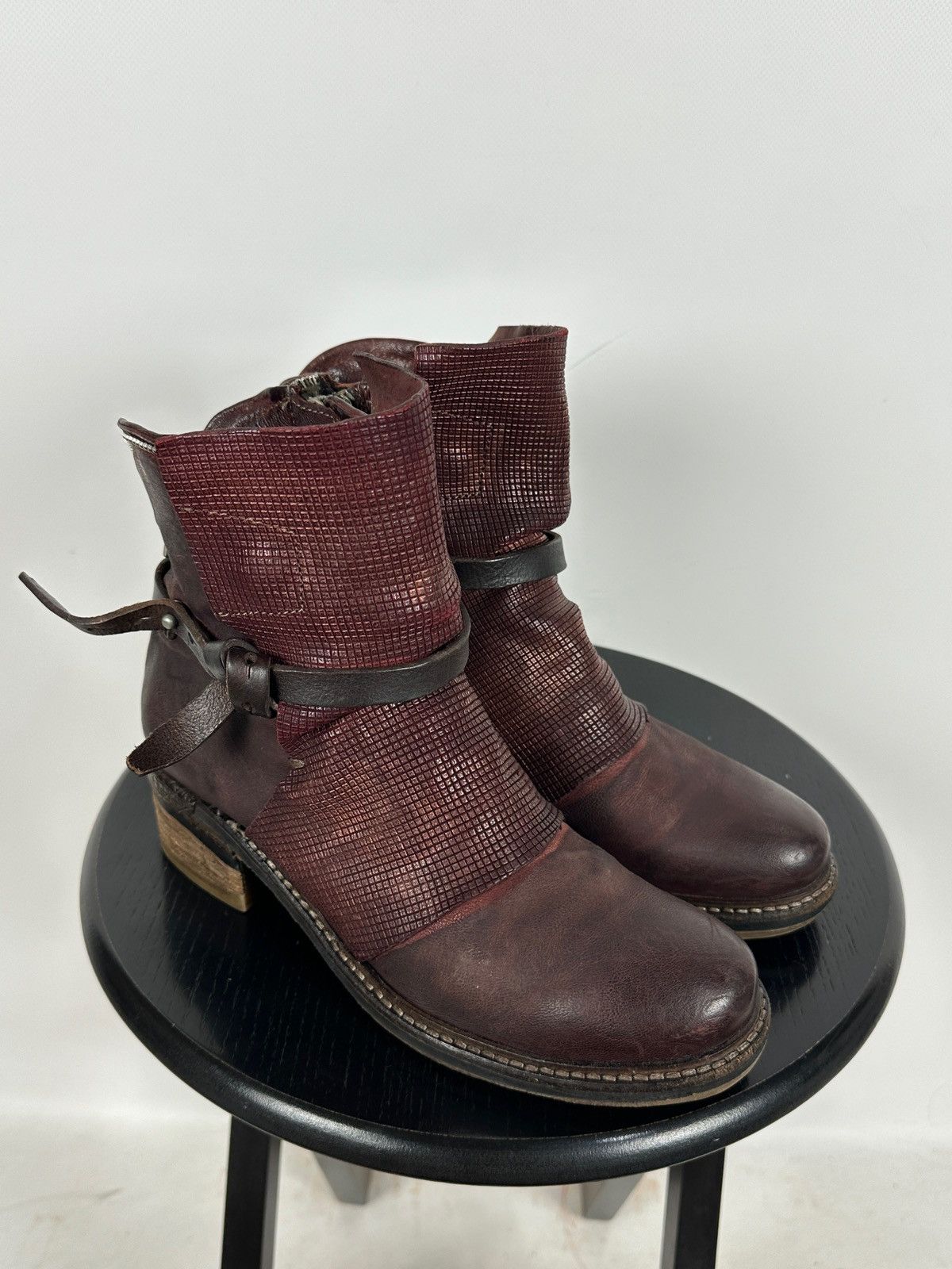 A.S.98 A.S.98. Airstep Burgundy Leather Biker Ankle Boho Boots Size US 9 / IT 39 - 4 Thumbnail