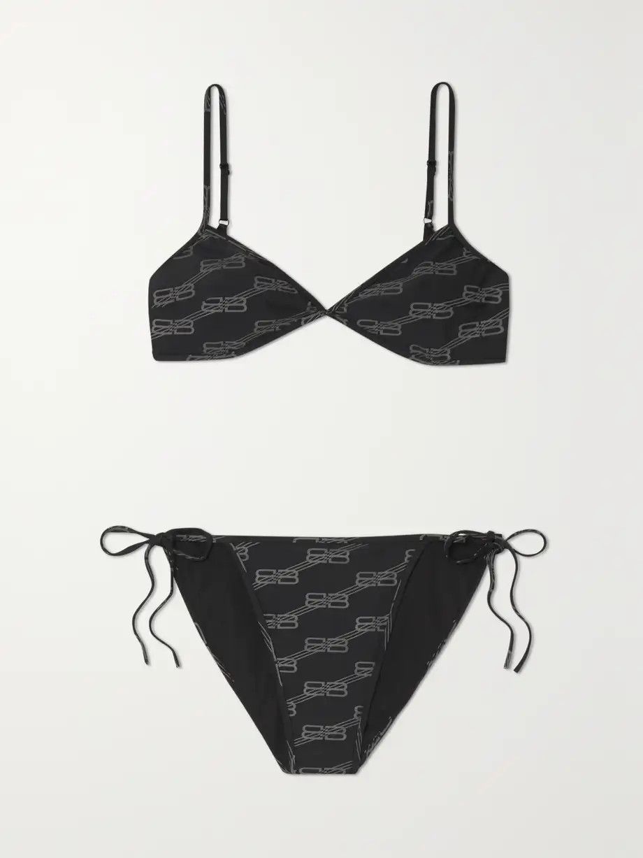 Balenciaga o1in1g0824 Printed Stretch Bikini in Black Size L / US 10 / IT 46 - 1 Thumbnail