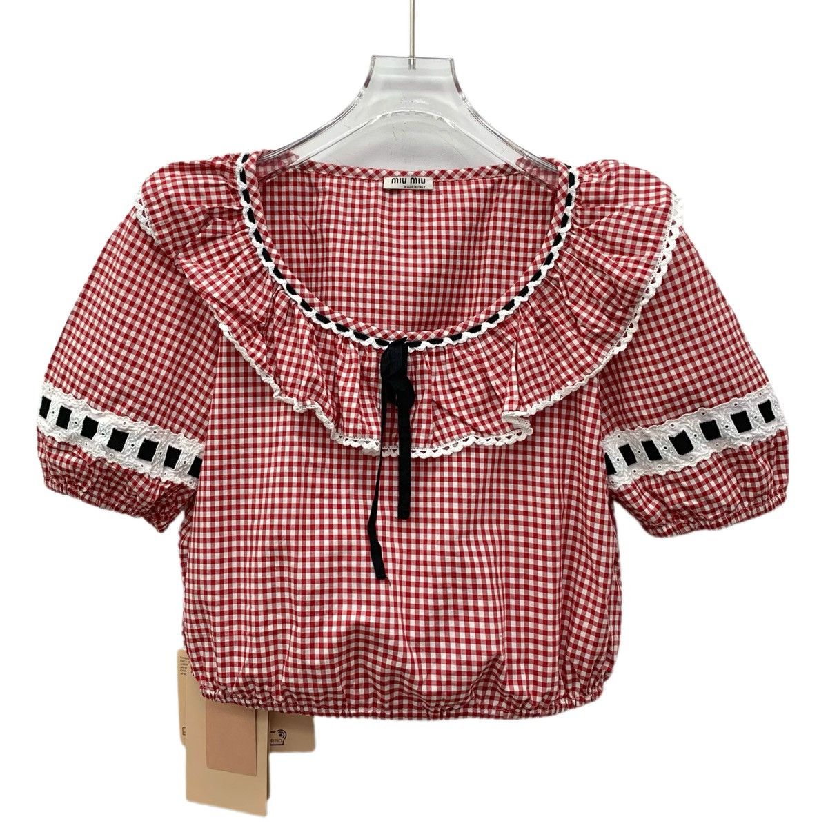 Miu Miu Miu Miu Red Plaid Cotton Crew Neck Short Sleeve Top K26WX Size M / US 6-8 / IT 42-44 - 1 Thumbnail