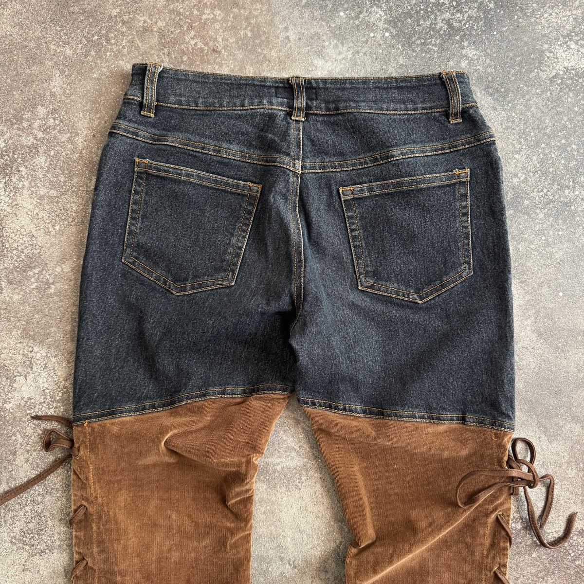 If Six Was Nine Avant-Garde Two-Tone Corduroy Hybrid Flare Lace Up Pants Size 27" / US 4 / IT 40 - 10 Thumbnail