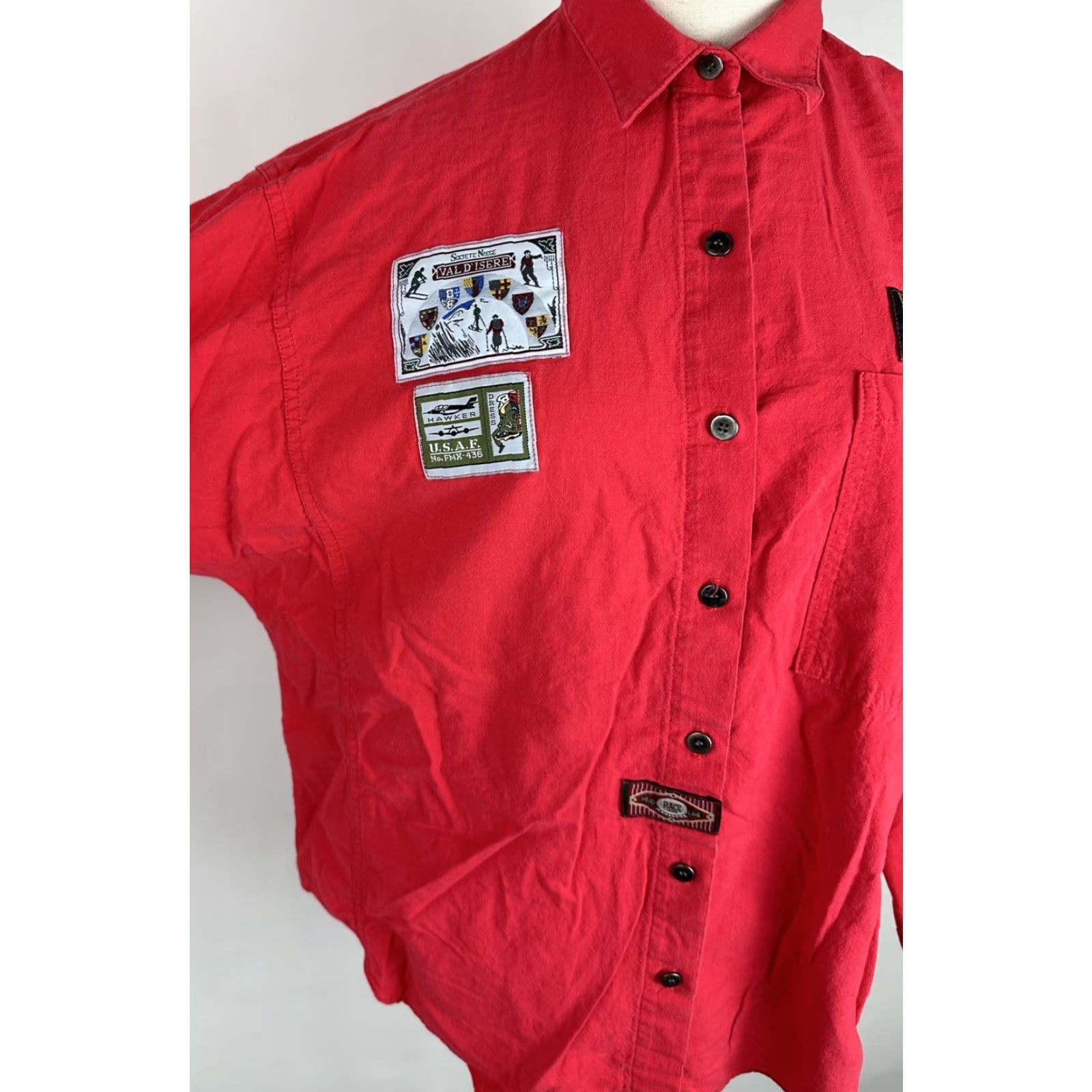 Vintage VINTAGE Casey & Max Womens Button-Up Shirt M Red 90s Retro Bohemian Army Grunge Casual Shirt Womens Medium Red Vintage Size M / US 6-8 / IT 42-44 - 3 Thumbnail