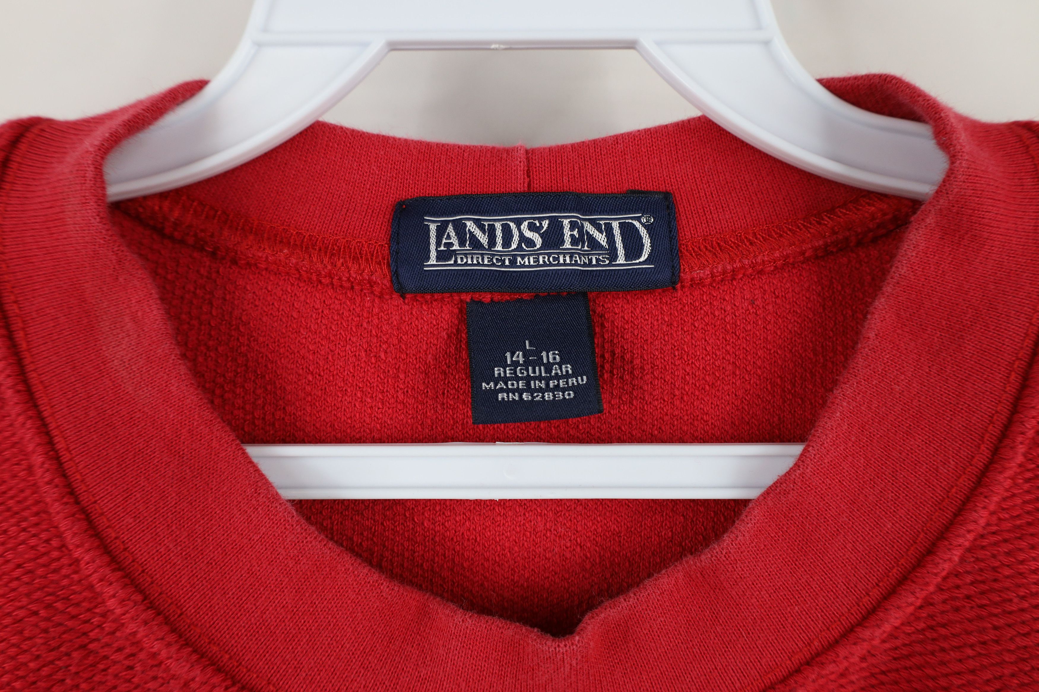 Lands' End × Vintage Vintage 90s Lands End Cotton Weave Crewneck Sweater Red Size L / US 10 / IT 46 - 4 Thumbnail