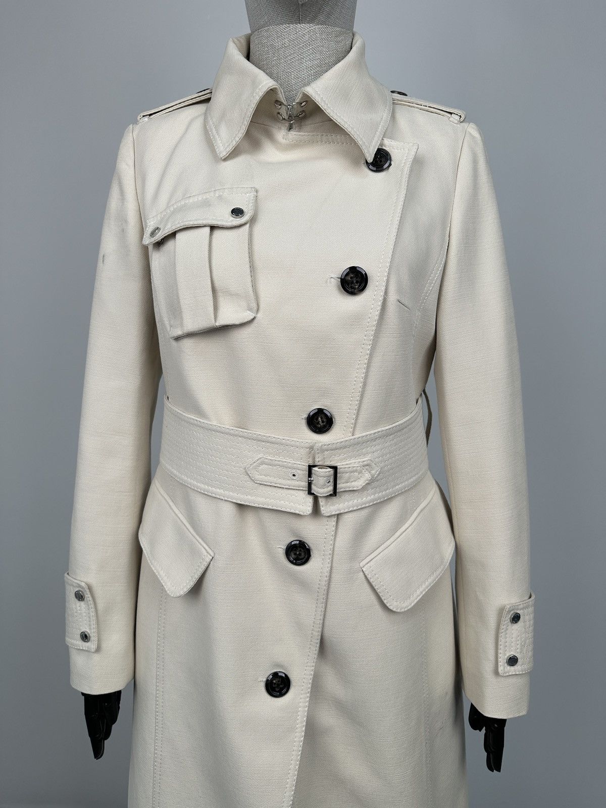 Karen Millen KAREN MILLEN Trench Coat Mac Asymmetrical Ivory Jacket UK 14 Size L / US 10 / IT 46 - 7 Thumbnail