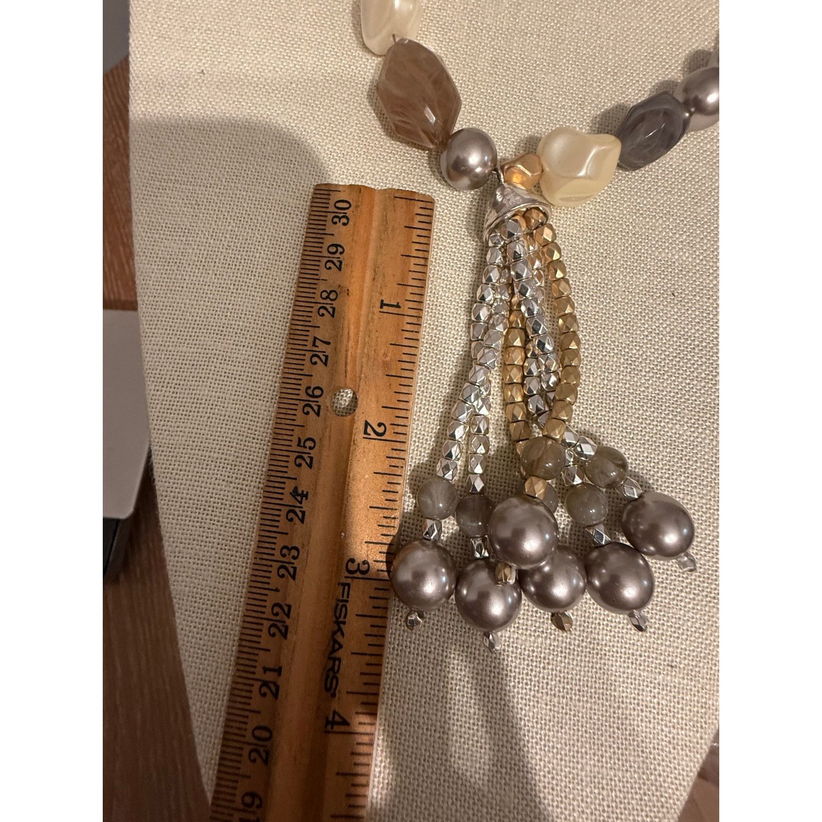 Other NWT Macy’s Neutral Beaded Tassel Statement Necklace 32” + 4” Size ONE SIZE - 2 Thumbnail