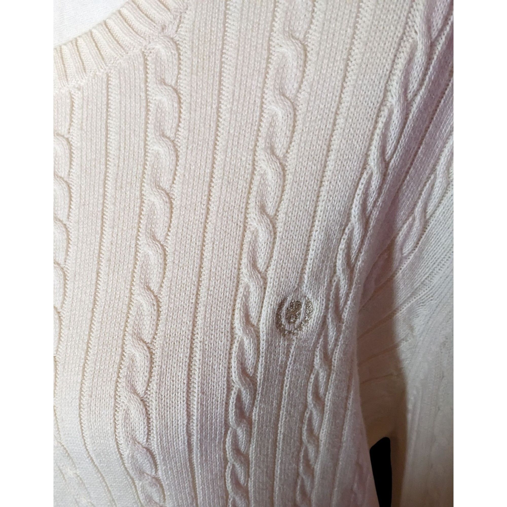 Izod Izod Preppy Cream Cable Knit Sweater With Embroidered Emblem Size XL / US 12-14 / IT 48-50 - 3 Thumbnail