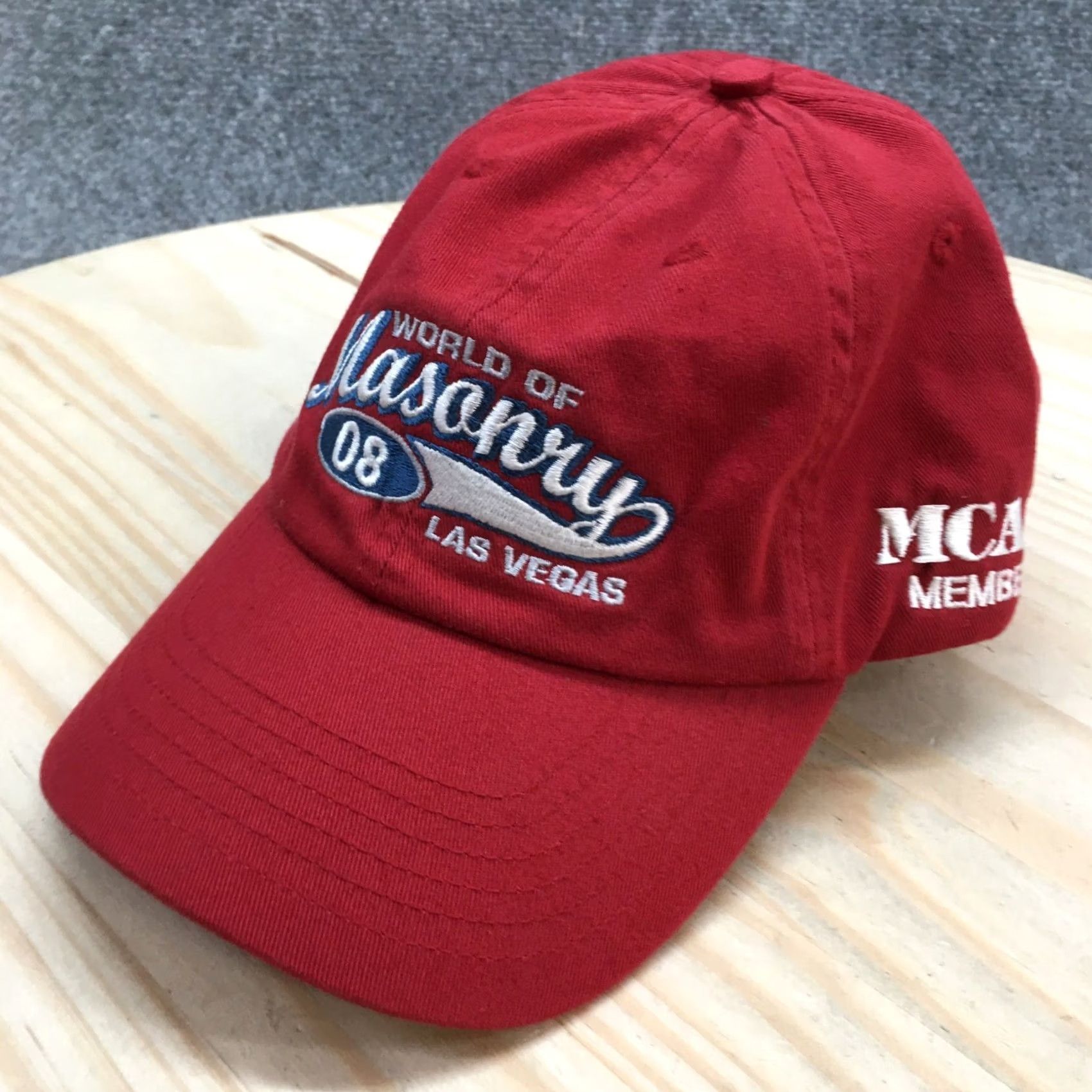 Vintage World of Masonry 08 Baseball Cap Hat Mens One Size Red Adjustable Embroidered Size ONE SIZE - 2 Thumbnail