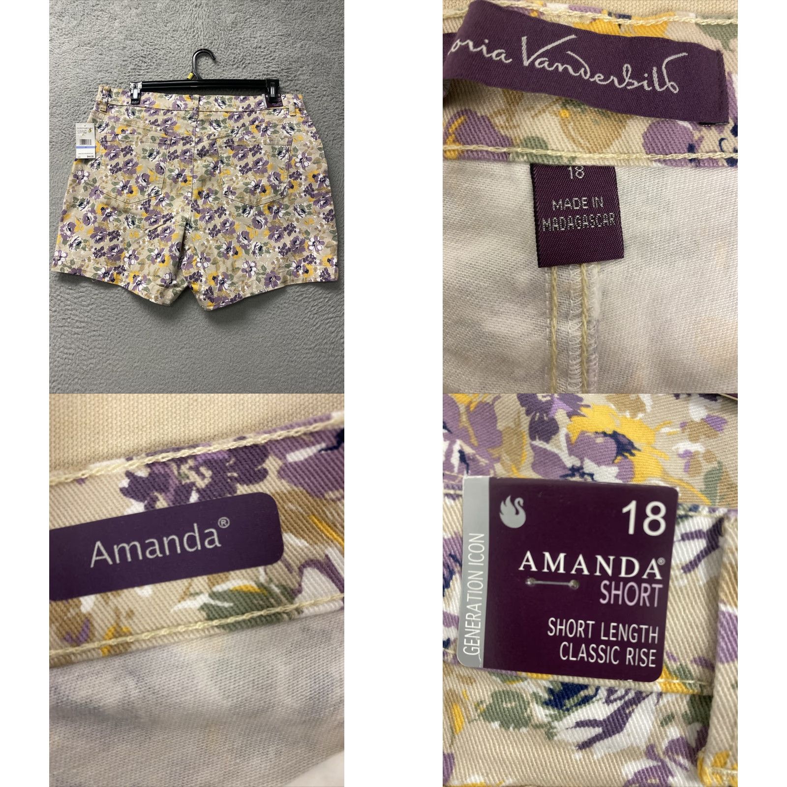 Gloria Vanderbilt Gloria Vanderbilt Shorts Women Casual Lavender Floral Size 18 Cotton Blend Size 40" / US 18 - 8 Thumbnail