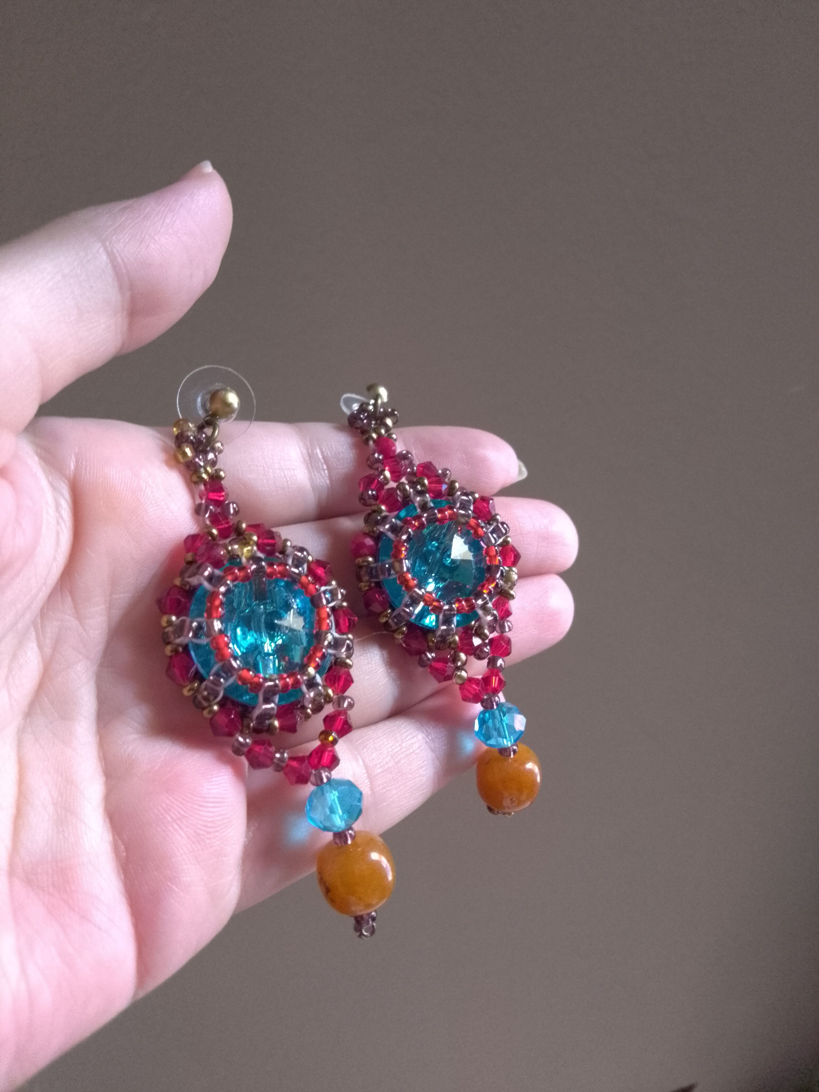 Handmade Earrings dangle Naturale carnelian stone + blue zircons Size ONE SIZE - 7 Thumbnail
