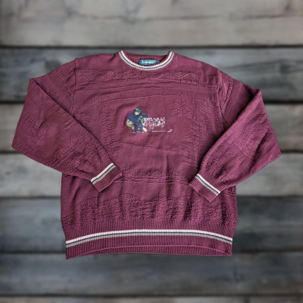 Vintage VINTAGE Carmel Mens Textured Golf Sweater Crew Neck Long Sleeve Sz L Burgundy USA Made Golf 90s Classic Sports Pullover Men Size US L / EU 52-54 / 3 - 1 Thumbnail