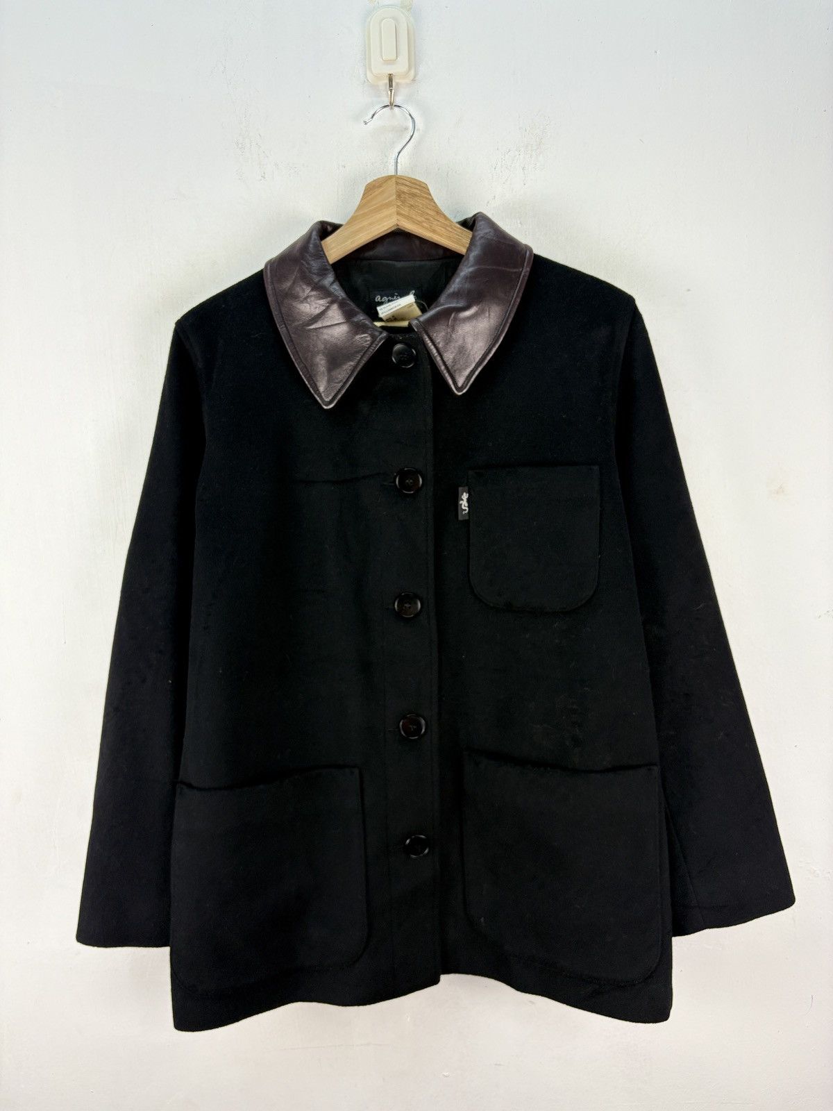 Vintage × agnes b. Vintage Agnes B Lambs Wool Jacket Leather Collar Size US L / EU 52-54 / 3 - 2 Thumbnail