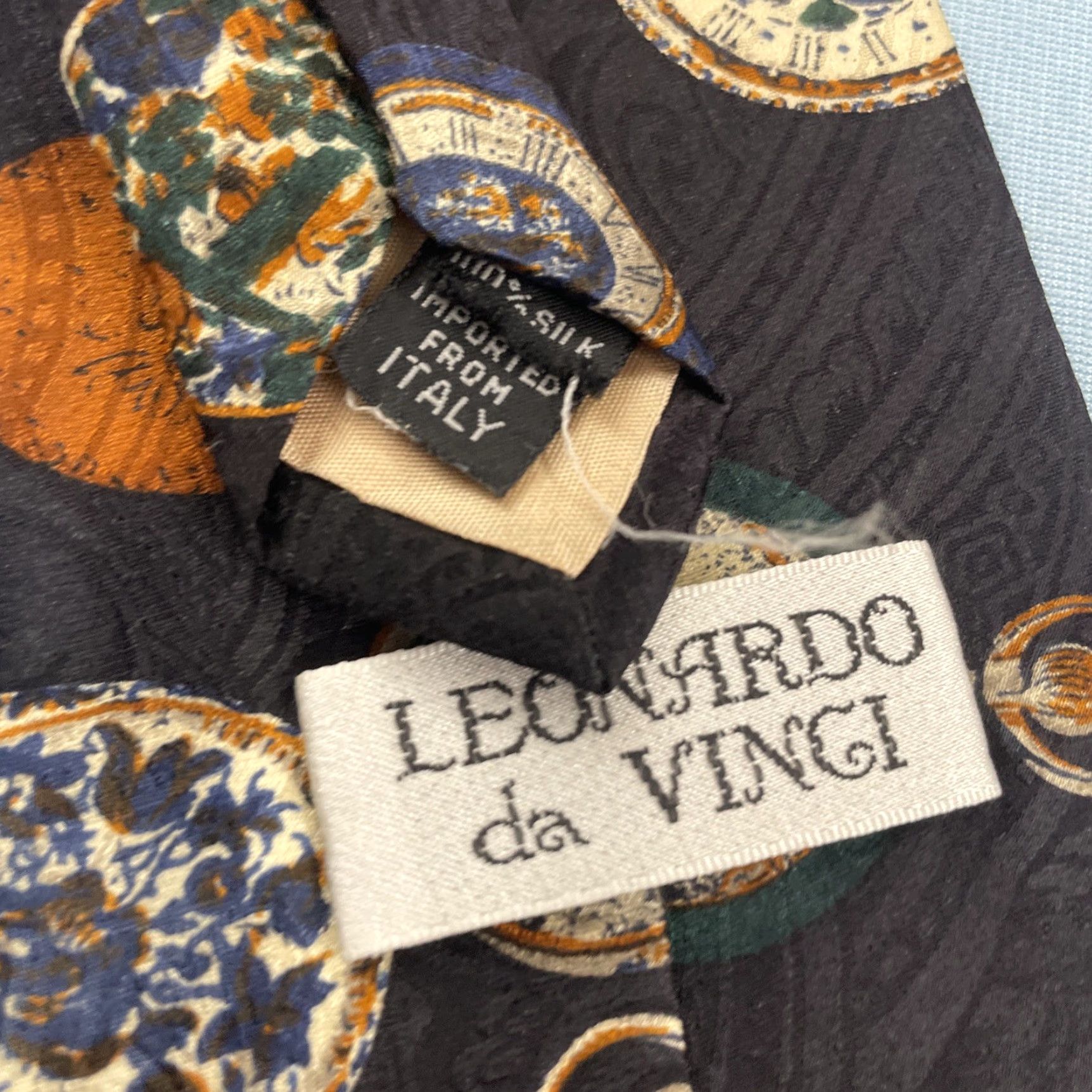Vintage Leonardo da Vinci Silk Tie Watch Sailing Compass Necktie vtg 90s 4x58 Cap­sule Wide Necktie Size ONE SIZE - 4 Thumbnail