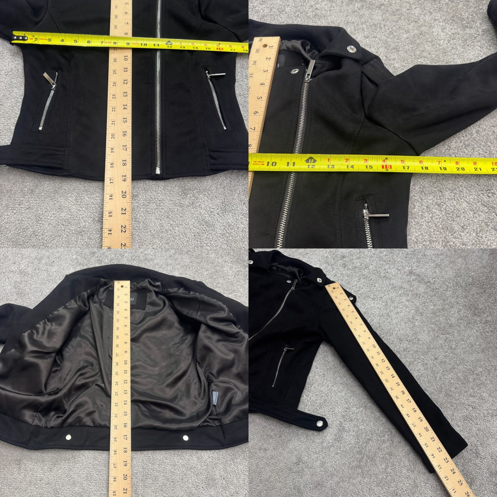 Vintage Chartou Motorcycle Jacket Womens XS Black Faux Suede Zip Biker Moto Coat Size XS / US 0-2 / IT 36-38 - 8 Thumbnail