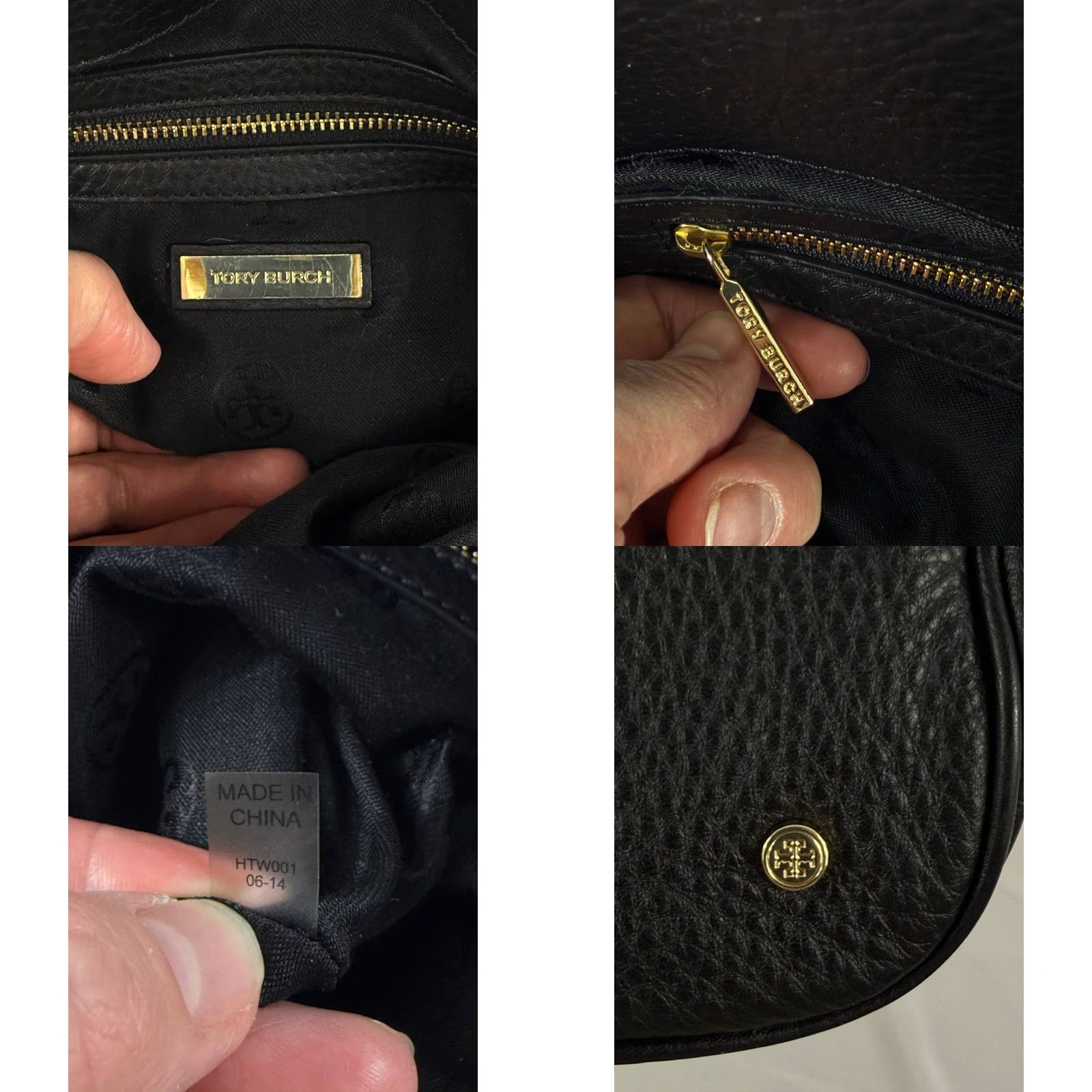 Tory Burch Tory Burch Tote Black Pebbled Leather Satchel Bag Gold Hardware Zip Women Size ONE SIZE - 10 Thumbnail