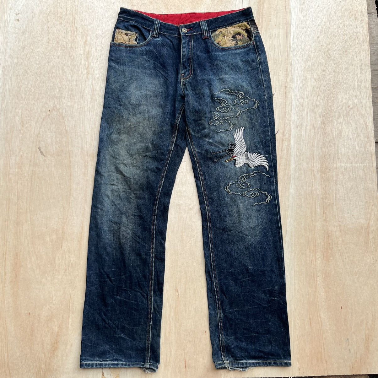 Japanese Brand INFINITY SUKAJAN EMBROIDERED DISTRESSED JEANS Size US 33 - 7 Thumbnail