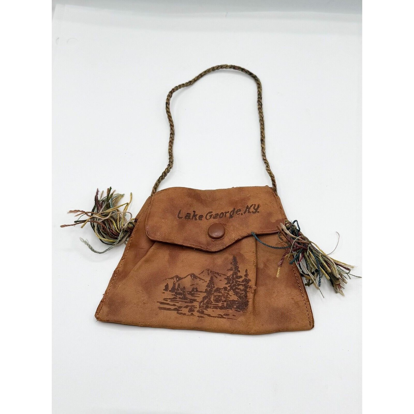 Vintage Antique Estate Cowhide Leather Lake George NY Souvenir Snap Size ONE SIZE - 2 Thumbnail