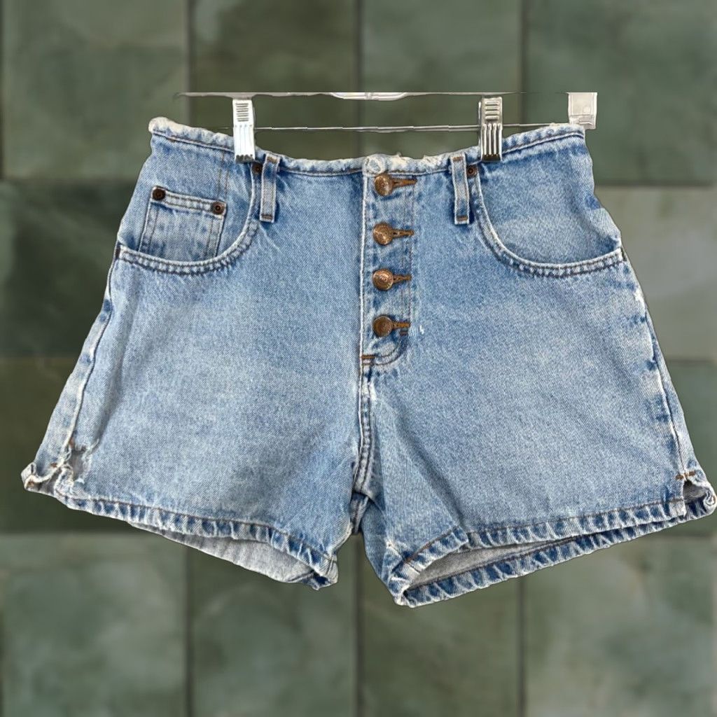 Vintage No Boundaries Womens Jean Shorts 5 Vintage Y2K Button Fly Hi Rise Distressed Size 27" / US 4 / IT 40 - 1 Thumbnail