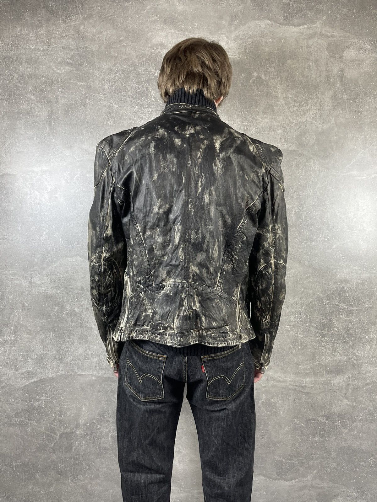 Vintage Archive Black/White Leather Faded Biker Jacket