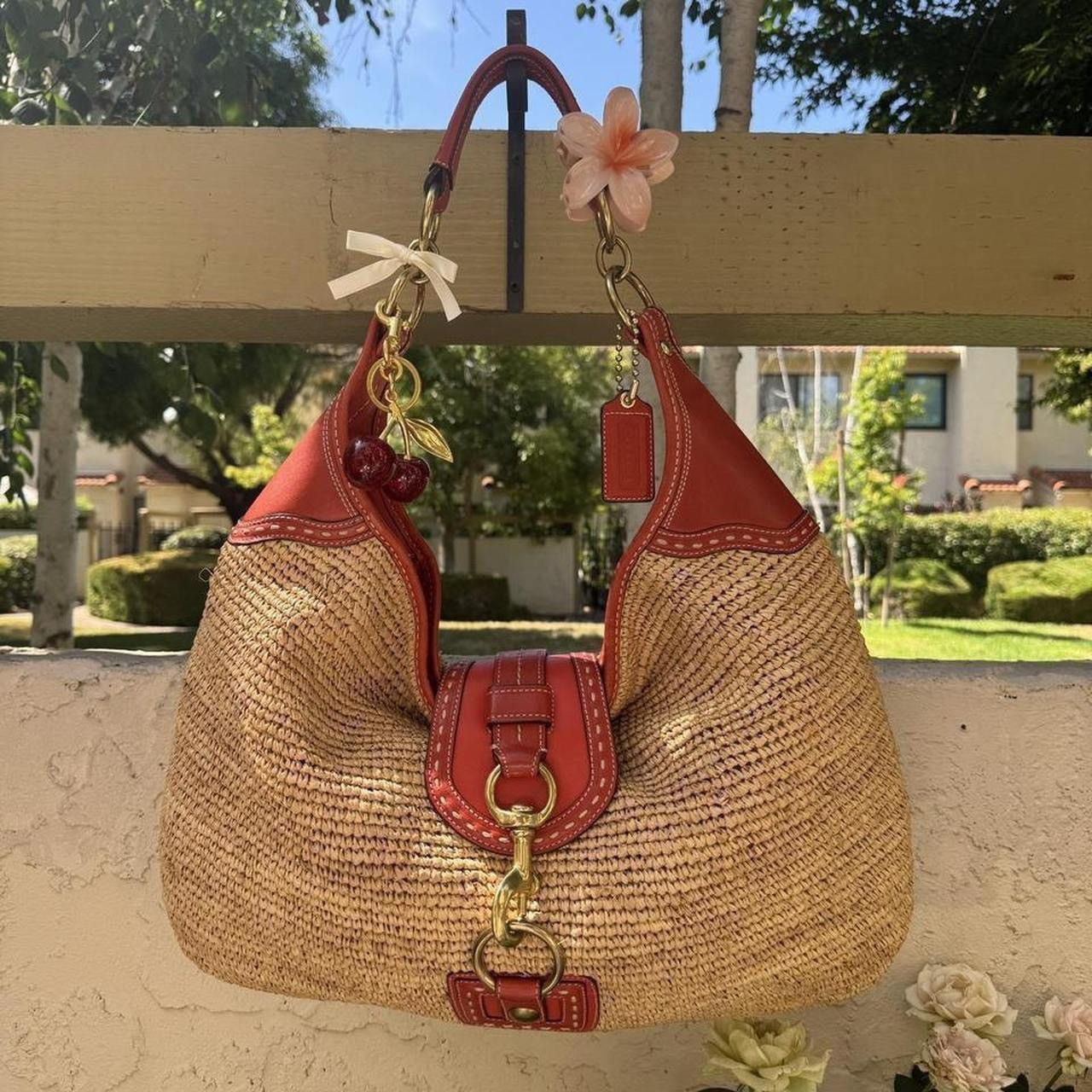 Huge Vintage Coach Raffia Hobo Bag