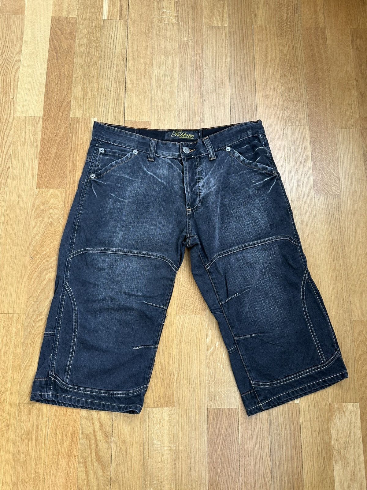 JNCO Vintage Fishbone Denim Baggy Shorts Dark Black Fit Size US 34 / EU 50 - 1 Thumbnail