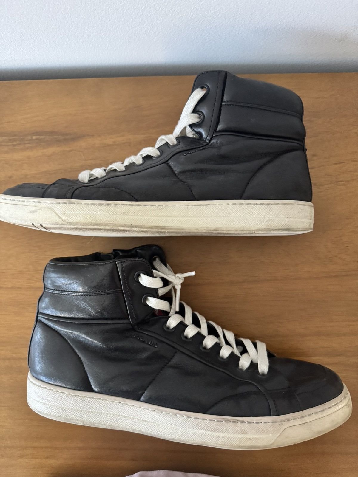 Prada Prada Black Leather High-Top Sneakers Size US 8.5 / EU 41-42 - 4 Thumbnail