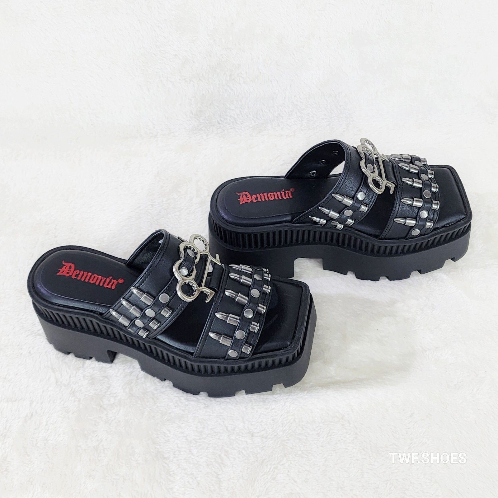 Demonia Cult DEMONIA Wrath Bullet Stud Brass Knuckle Platform Goth Sandal Size US 9 / IT 39 - 7 Thumbnail