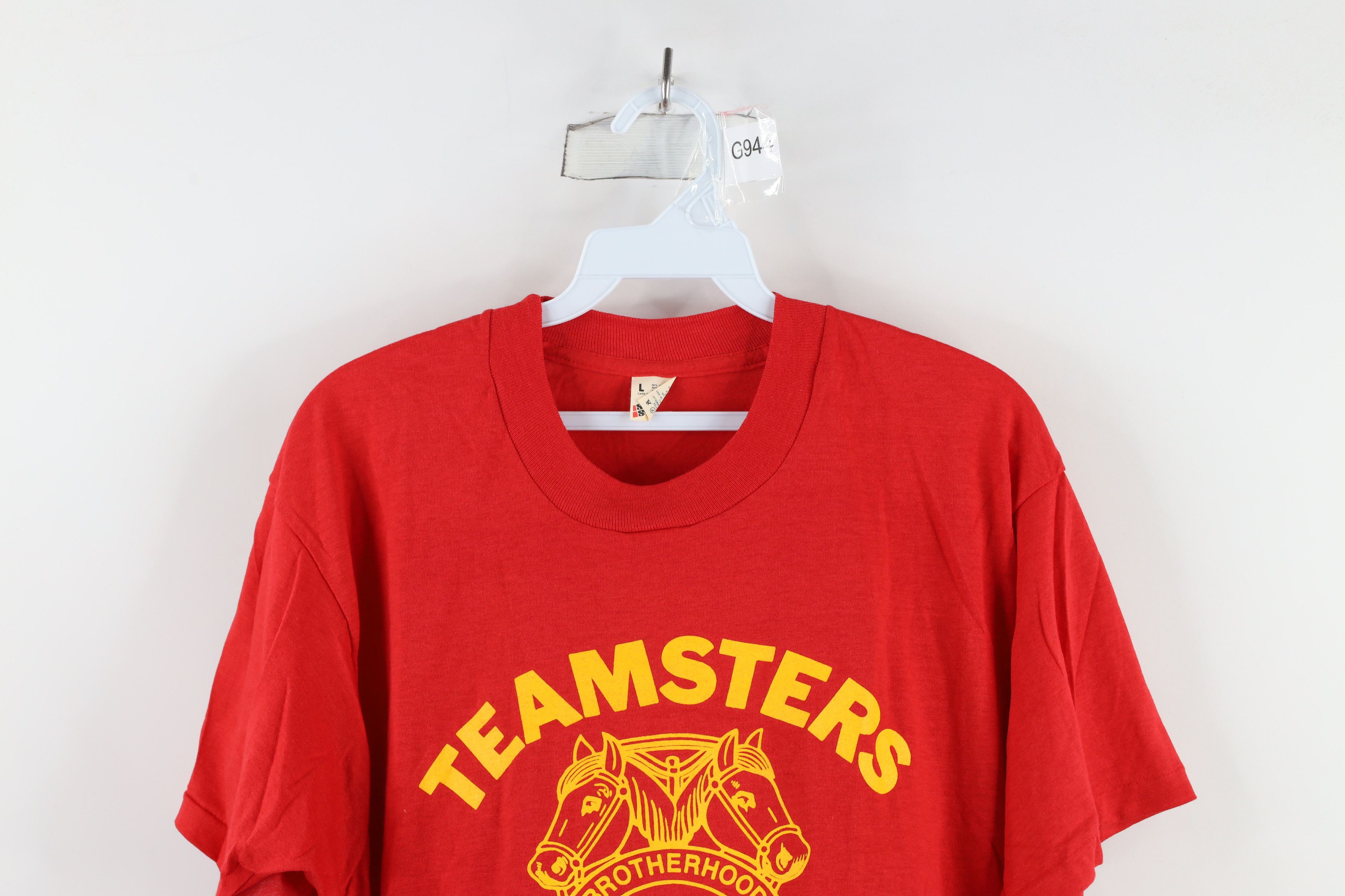 Vintage Deadstock Vintage 80s 20 Teamsters Union T-Shirt Red USA Size US L / EU 52-54 / 3 - 2 Thumbnail