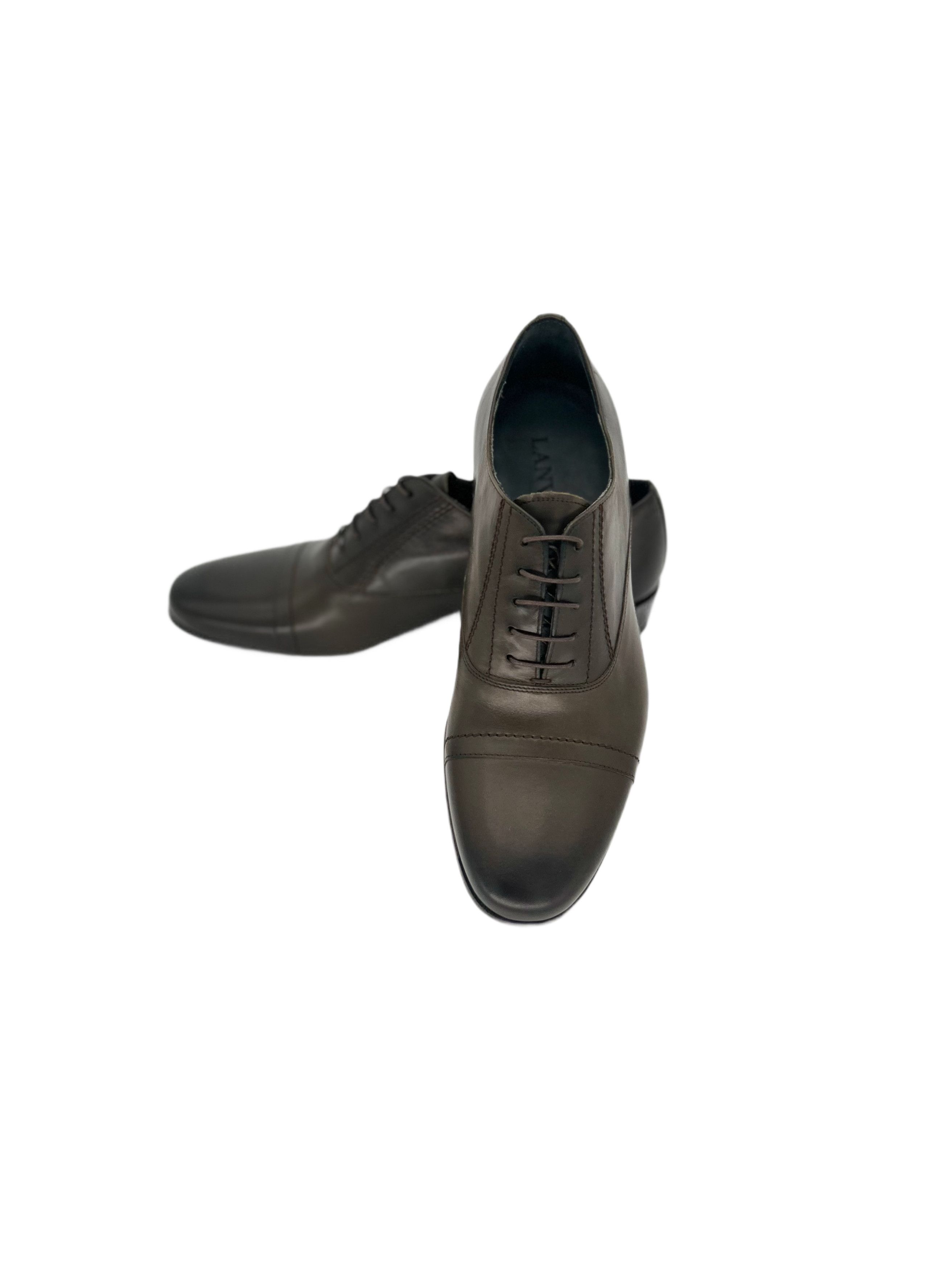 Lanvin Lanvin Khaki Burnished Leather Oxford Shoes Size US 7 / EU 40 - 4 Thumbnail