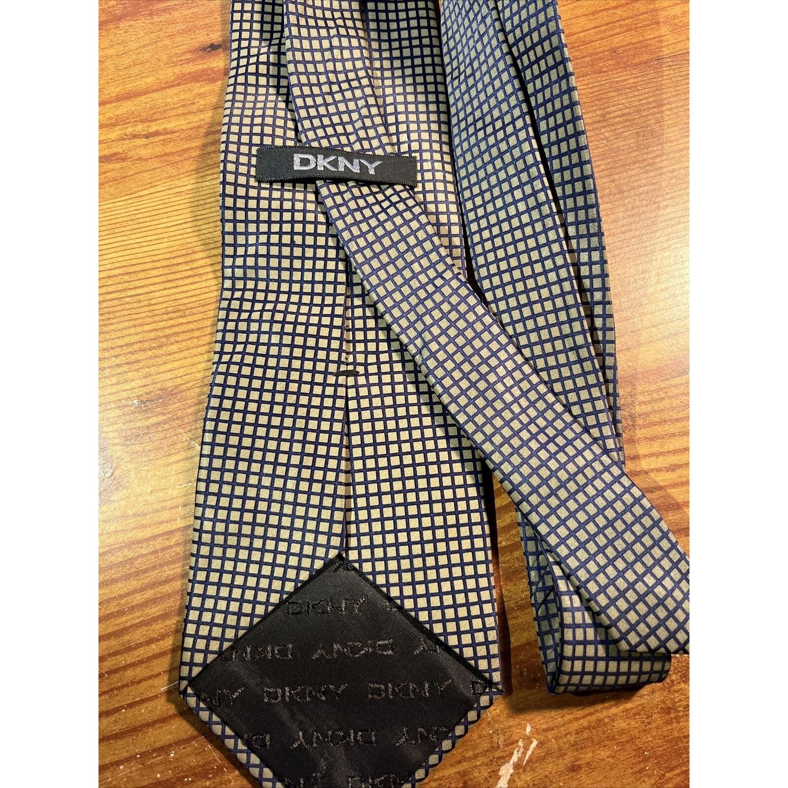 DKNY DKNY men’s brown blue check silk dress necktie Size ONE SIZE - 2 Thumbnail