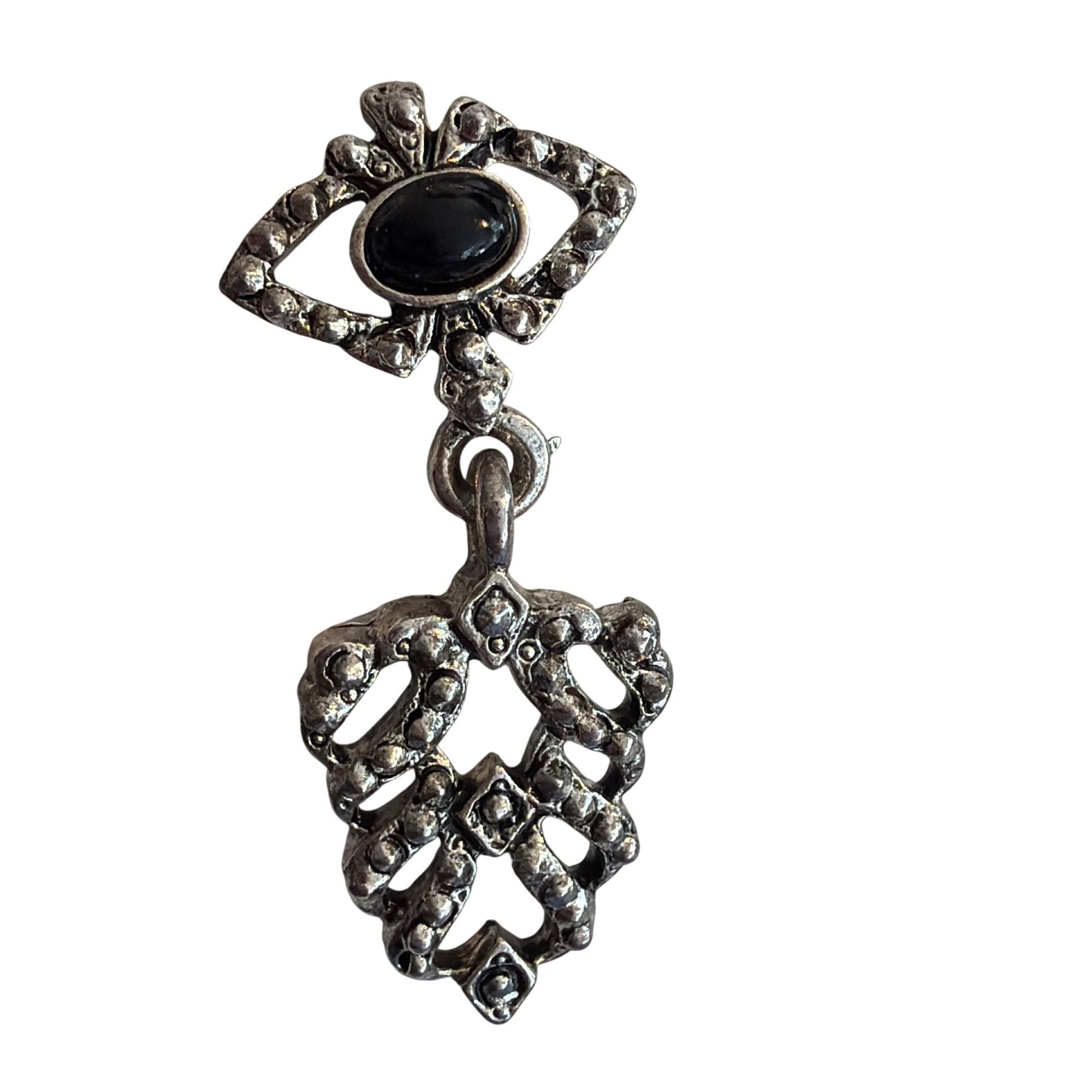Other Vintage Silver Tone Black Stone Drop Dangle Art Deco Texture Size ONE SIZE - 2 Thumbnail