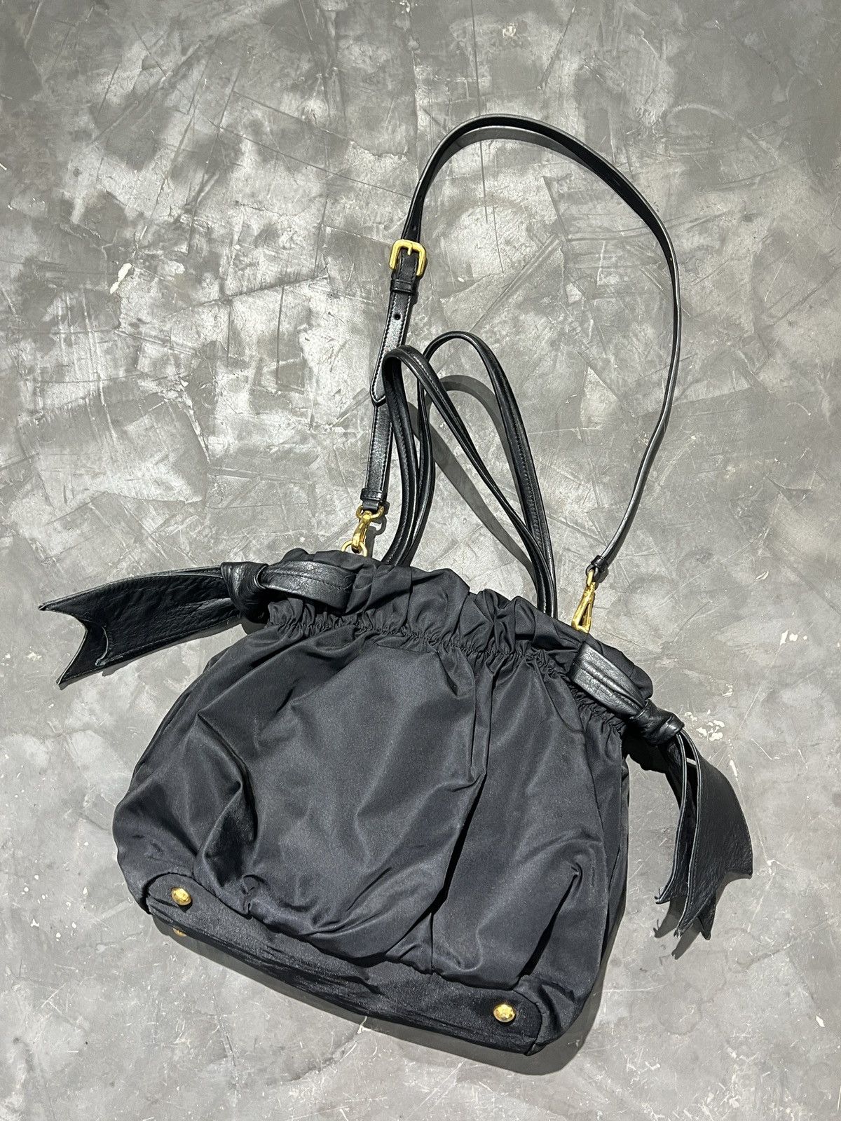 Prada PRADA Green/Black Python Print Nylon Small Bow Satchel Bag Size ONE SIZE - 3 Thumbnail