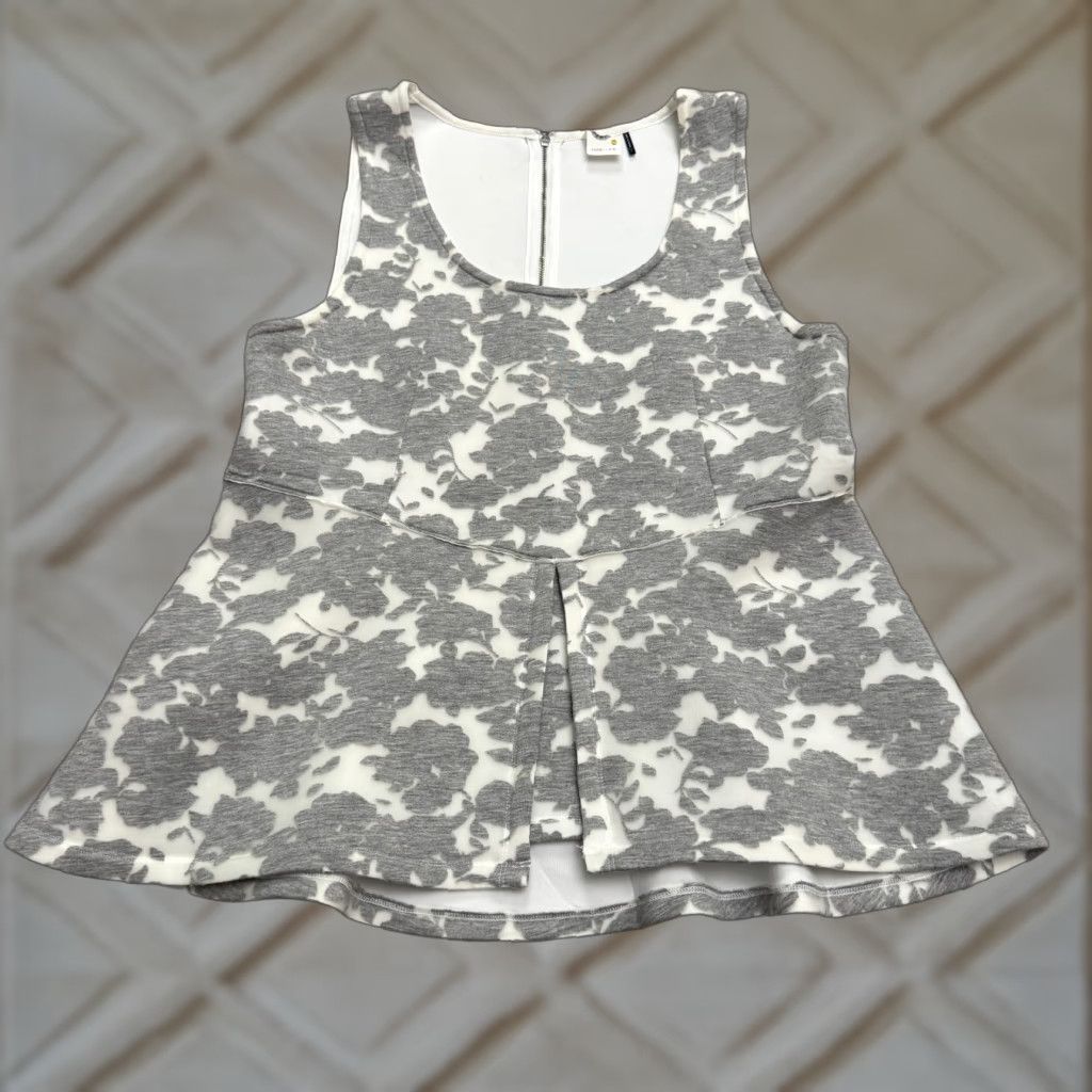 Anthropologie Anthropologie x Akemi + Kin Peplum Tank Top Women Large White Gray Floral Summer Size L / US 10 / IT 46 - 1 Thumbnail