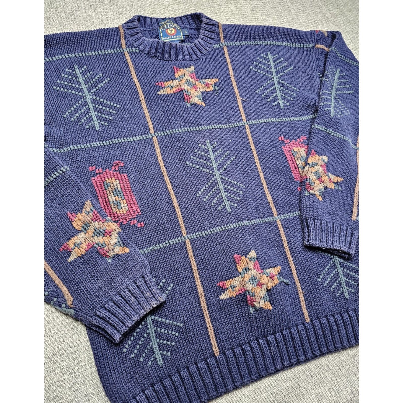 Ralph Lauren VINTAGE Chaps Ralph Lauren Sweater Mens Large Blue Aztec Geometric Knit Crewneck Size US L / EU 52-54 / 3 - 4 Thumbnail