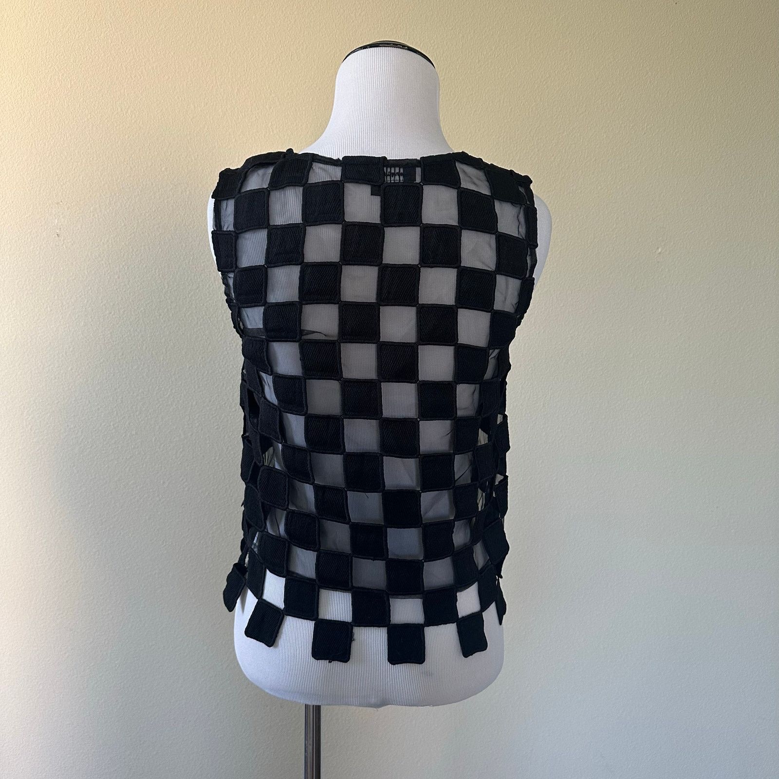 Other Women's Black Checkered Mesh Lined Sleeveless Top Size S Size S / US 4 / IT 40 - 2 Thumbnail