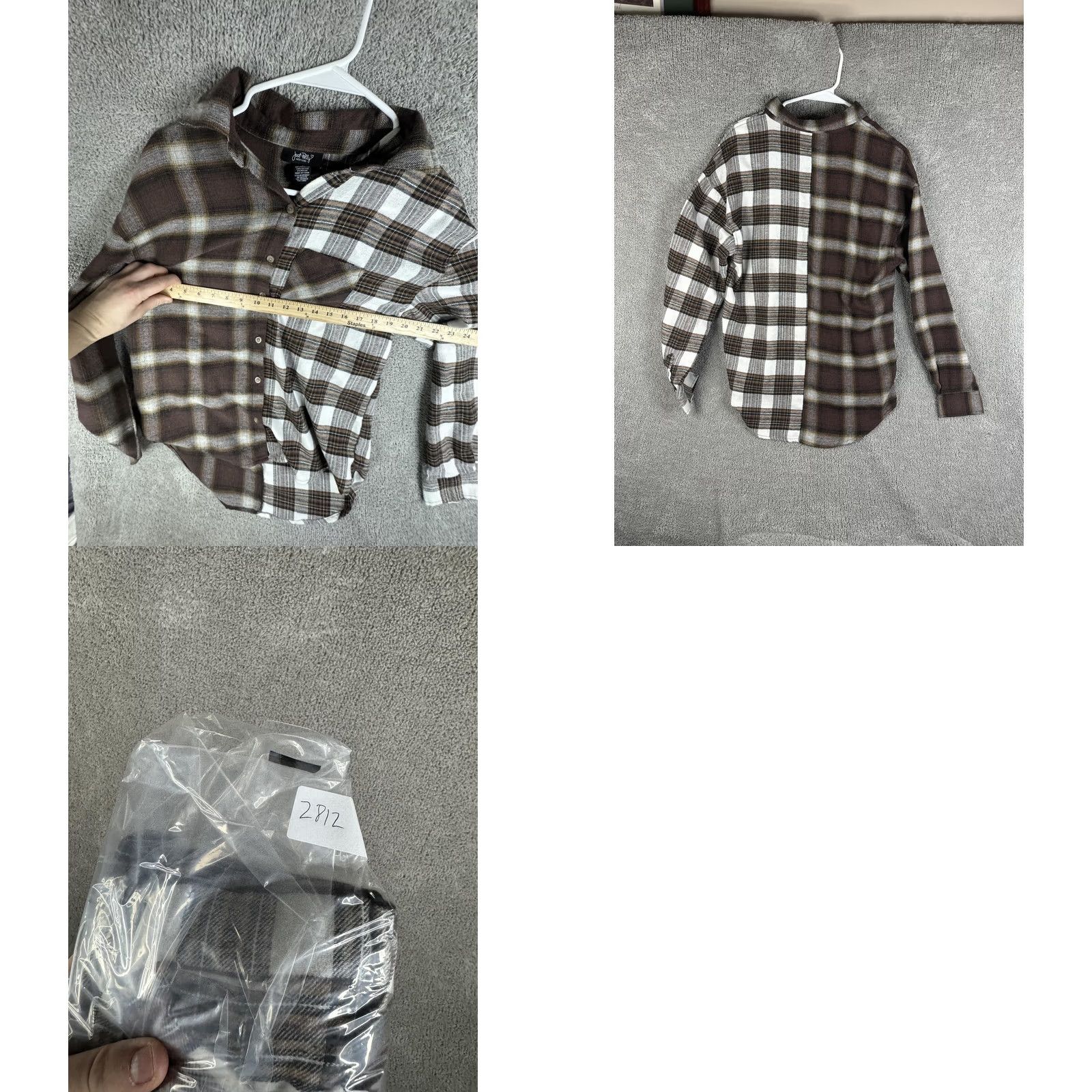 Vintage Just Polly Shirt Womens Small Brown White Plaid Patchwork Button Front Flannel Size S / US 4 / IT 40 - 8 Thumbnail
