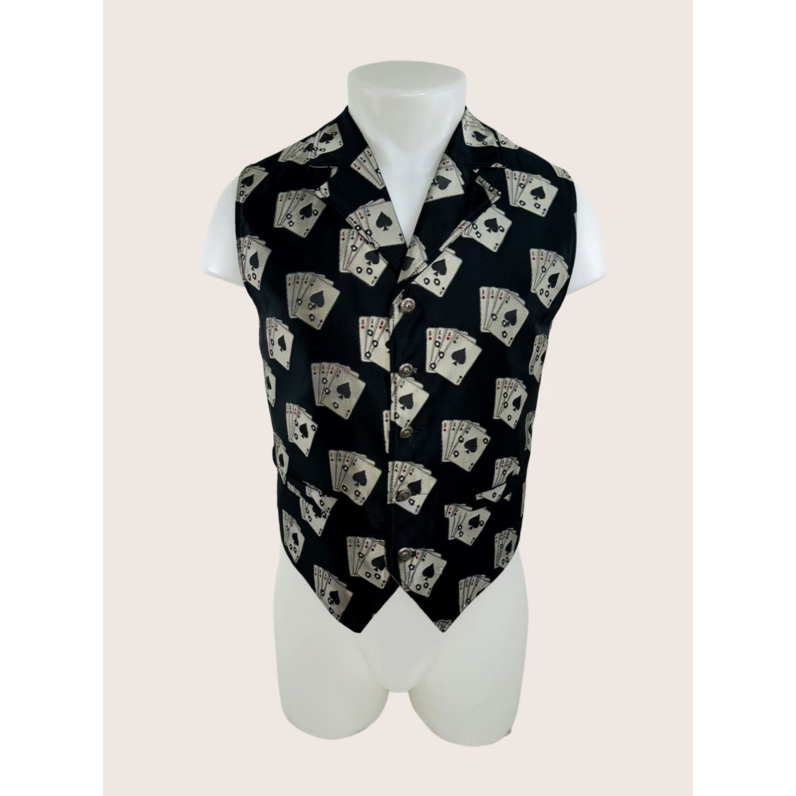 Vintage WAH MAKER - PLAYING CARDS / POKER / GAMBLING Metal Button Western S Vest Shirt Mens Black / Gray S Size US S / EU 44-46 / 1 - 1 Thumbnail