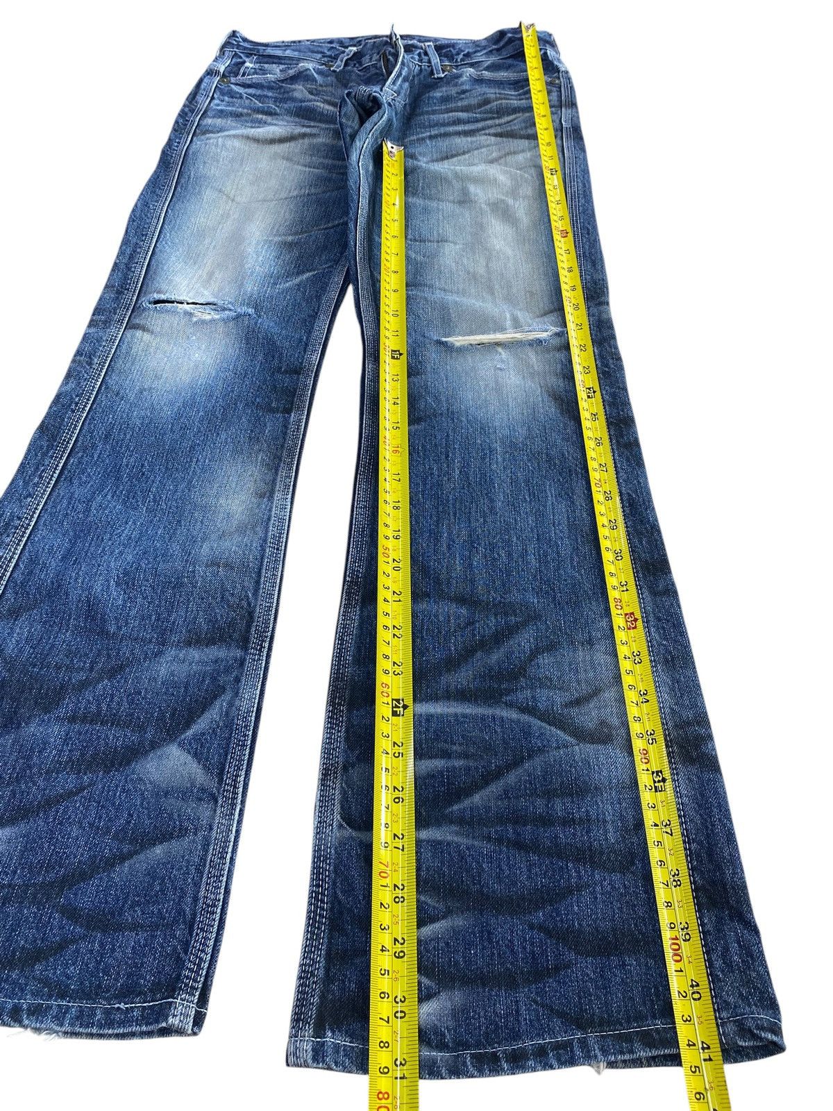Japanese Brand Blueway Luxe Thunder Wash Ripped Style Flare Jeans Size US 32 / EU 48 - 7 Thumbnail