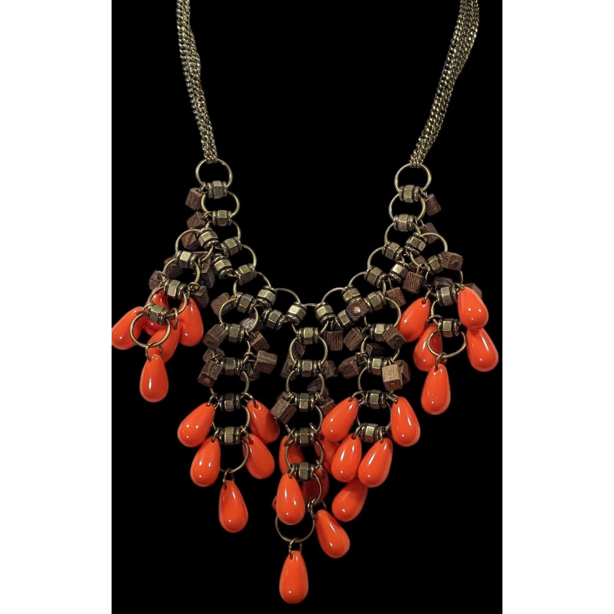 Other Vintage Bohemian Beaded Fringe Wood And Acrylic Bib Necklace Size ONE SIZE - 2 Thumbnail